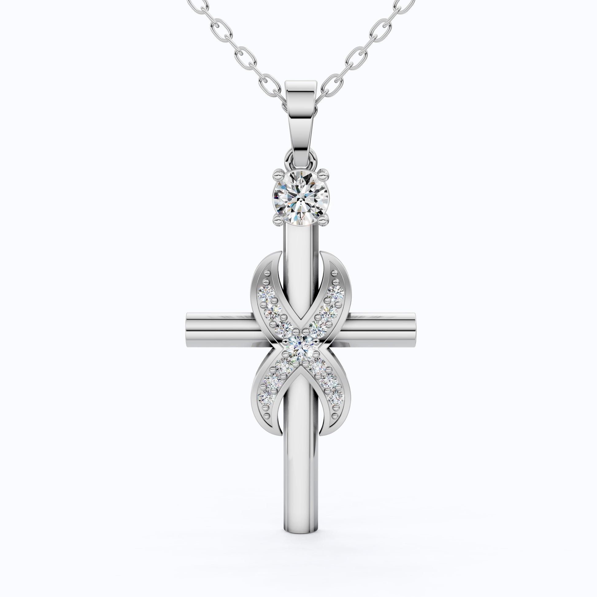 Classic Infinity Accent Cross Pendant in 14K Solid Gold, 0.44 TCW Round Cut Lab Diamonds, Gift for Her, Spiritual Jewelry