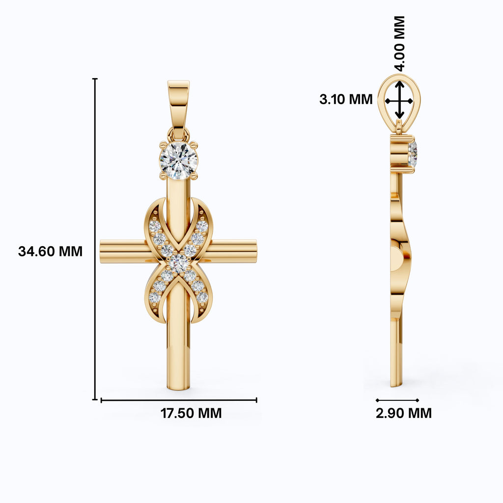 Classic Infinity Accent Cross Pendant in 14K Solid Gold, 0.44 TCW Round Cut Lab Diamonds, Gift for Her, Spiritual Jewelry