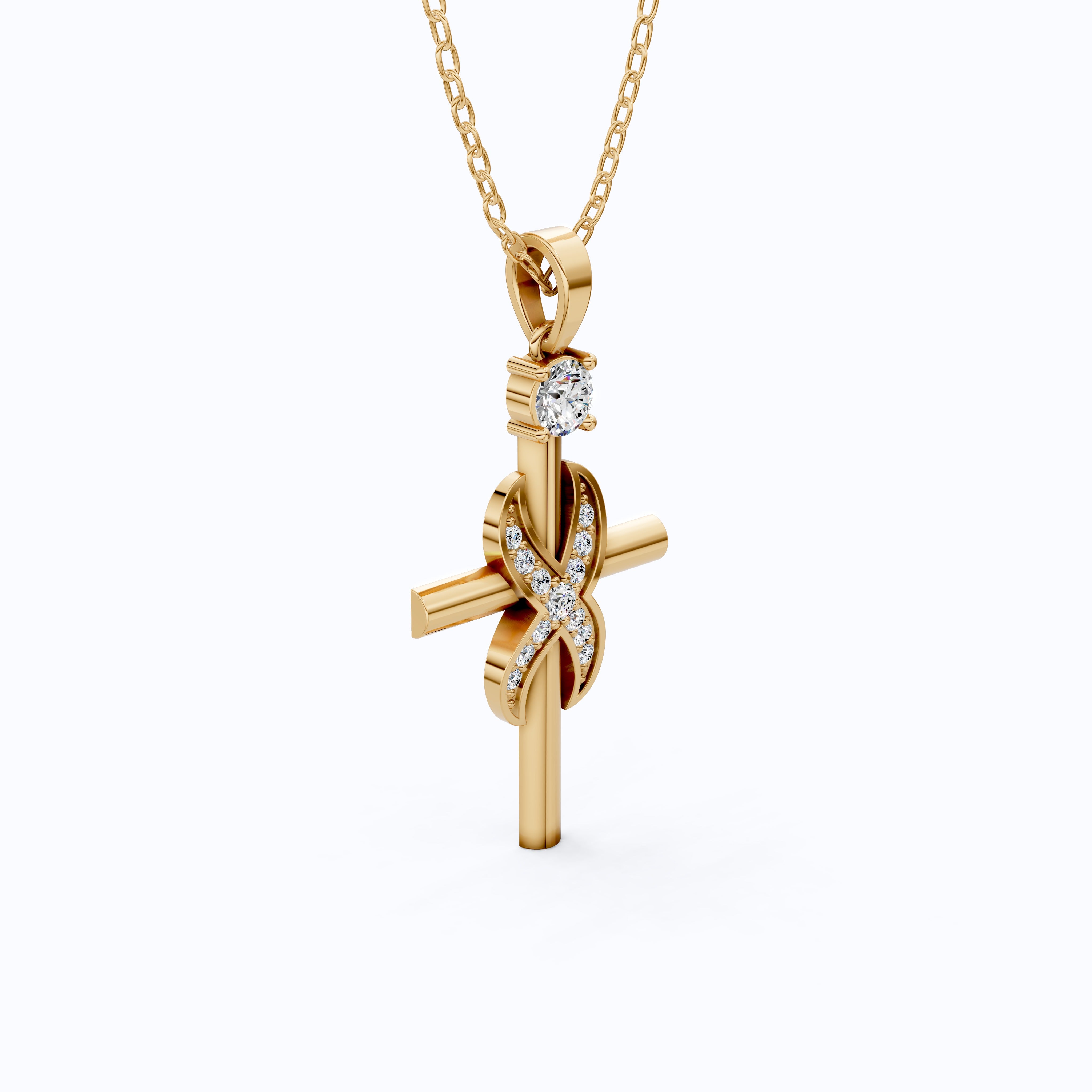 Classic Infinity Accent Cross Pendant in 14K Solid Gold, 0.44 TCW Round Cut Lab Diamonds, Gift for Her, Spiritual Jewelry