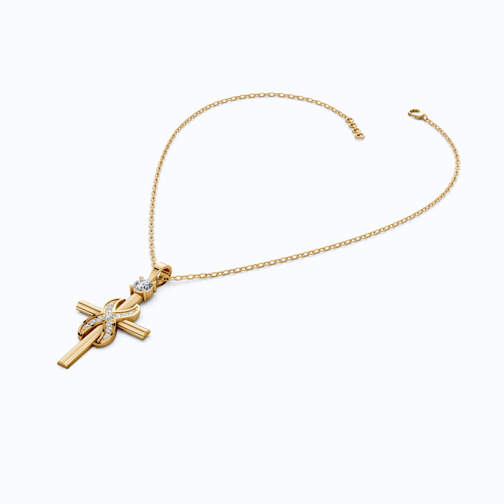 Classic Infinity Accent Cross Pendant in 14K Solid Gold, 0.44 TCW Round Cut Lab Diamonds, Gift for Her, Spiritual Jewelry