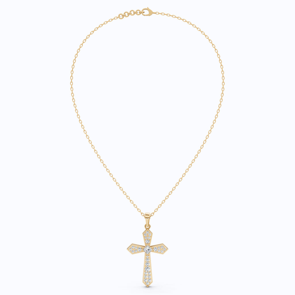 Modern Geometric Cross Pendant in 14k Solid Gold, 0.74 TCW Princess/Round Cut Lab Grown Diamonds, Gift for Her, Religious Jewelry
