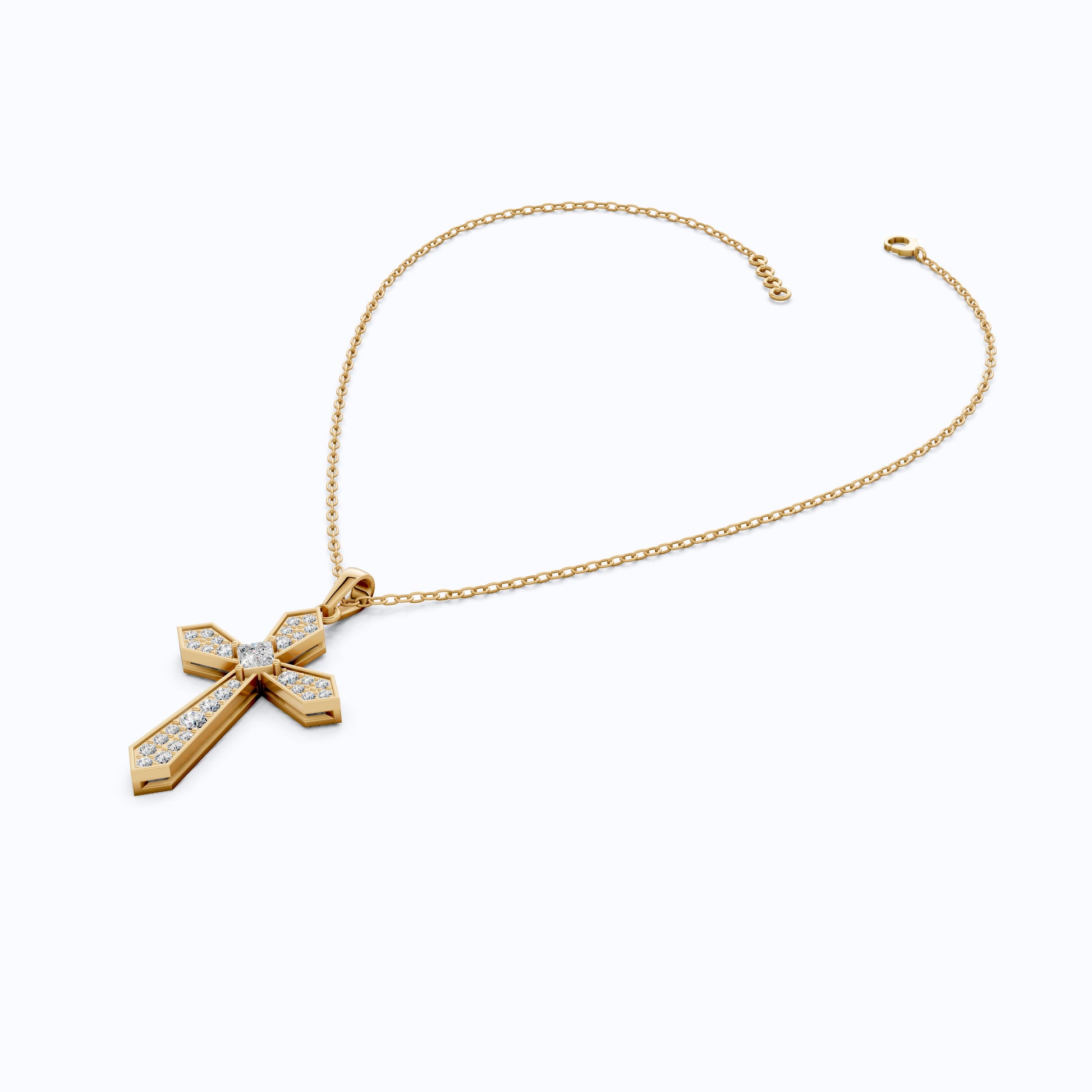 Modern Geometric Cross Pendant in 14k Solid Gold, 0.74 TCW Princess/Round Cut Lab Grown Diamonds, Gift for Her, Religious Jewelry