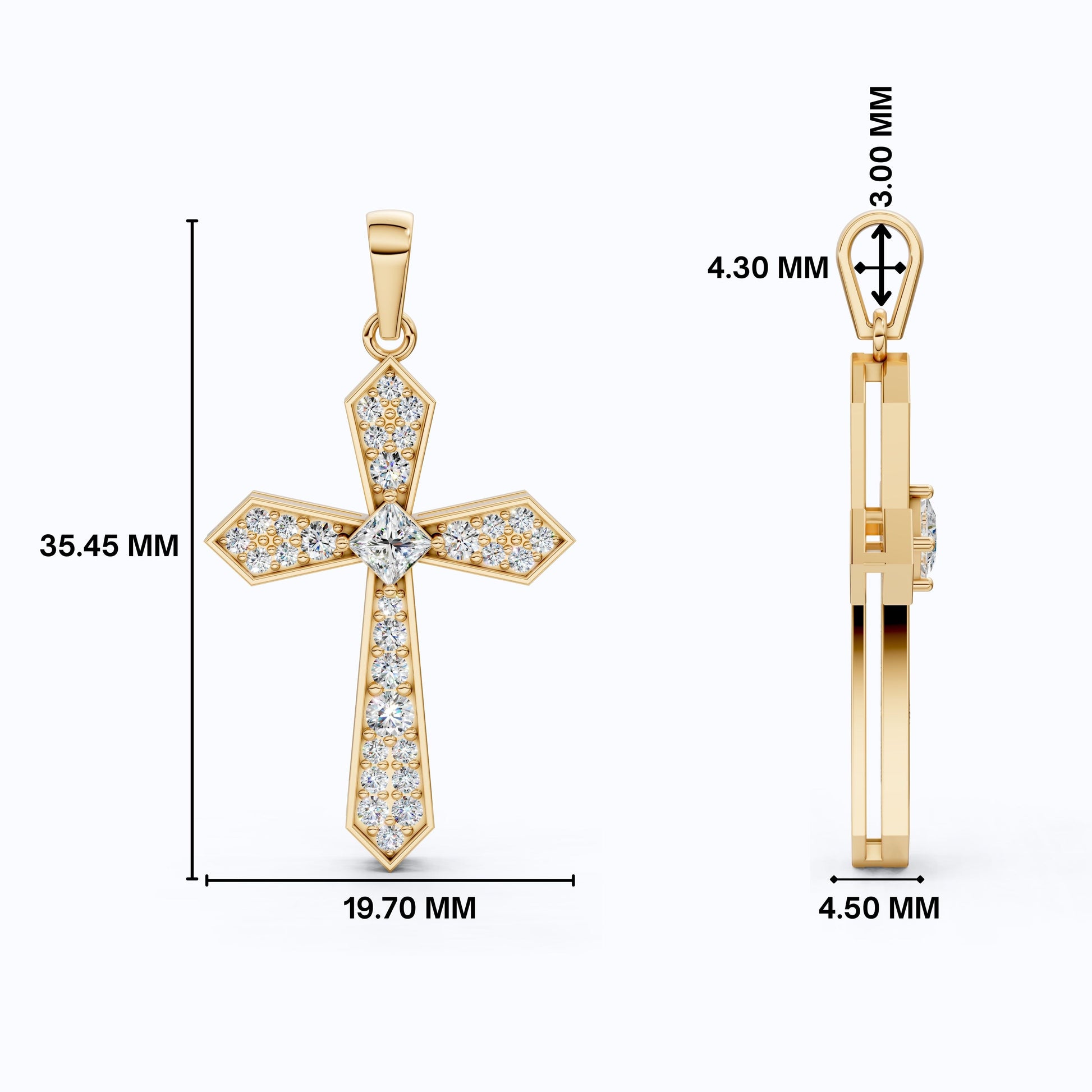 Modern Geometric Cross Pendant in 14k Solid Gold, 0.74 TCW Princess/Round Cut Lab Grown Diamonds, Gift for Her, Religious Jewelry