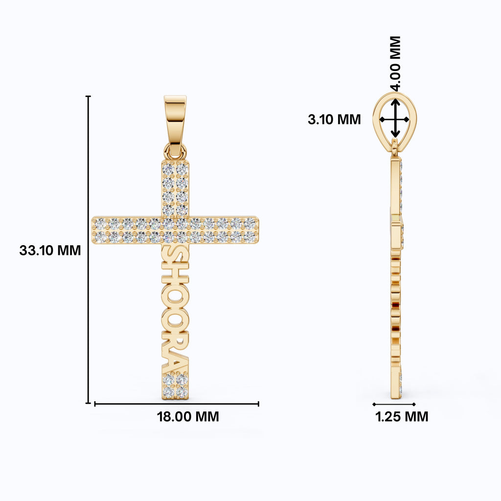 Personalized Name Cross Pendant in 14k Solid Gold, 0.36 TCW Round Cut Lab Created Diamonds, Anniversary Gift for Her, Faith Jewelry