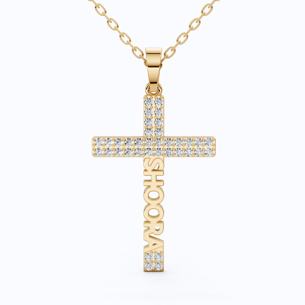 Personalized Name Cross Pendant in 14k Solid Gold, 0.36 TCW Round Cut Lab Created Diamonds, Anniversary Gift for Her, Faith Jewelry