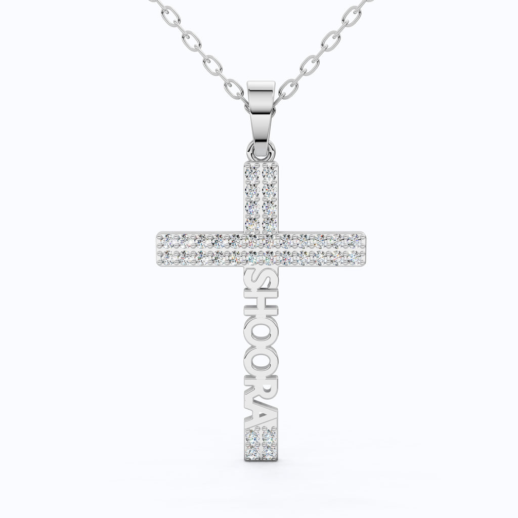 Personalized Name Cross Pendant in 14k Solid Gold, 0.36 TCW Round Cut Lab Created Diamonds, Anniversary Gift for Her, Faith Jewelry