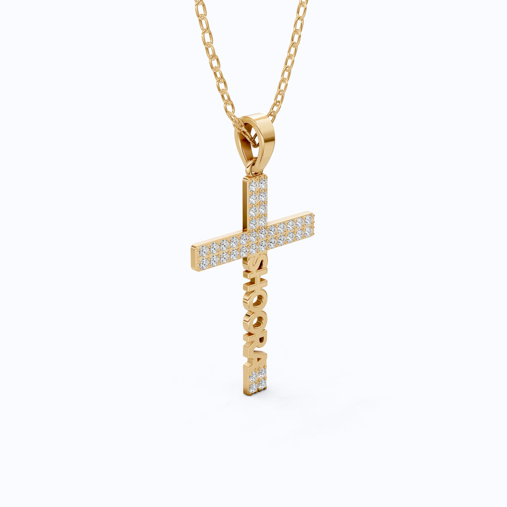 Personalized Name Cross Pendant in 14k Solid Gold, 0.36 TCW Round Cut Lab Created Diamonds, Anniversary Gift for Her, Faith Jewelry