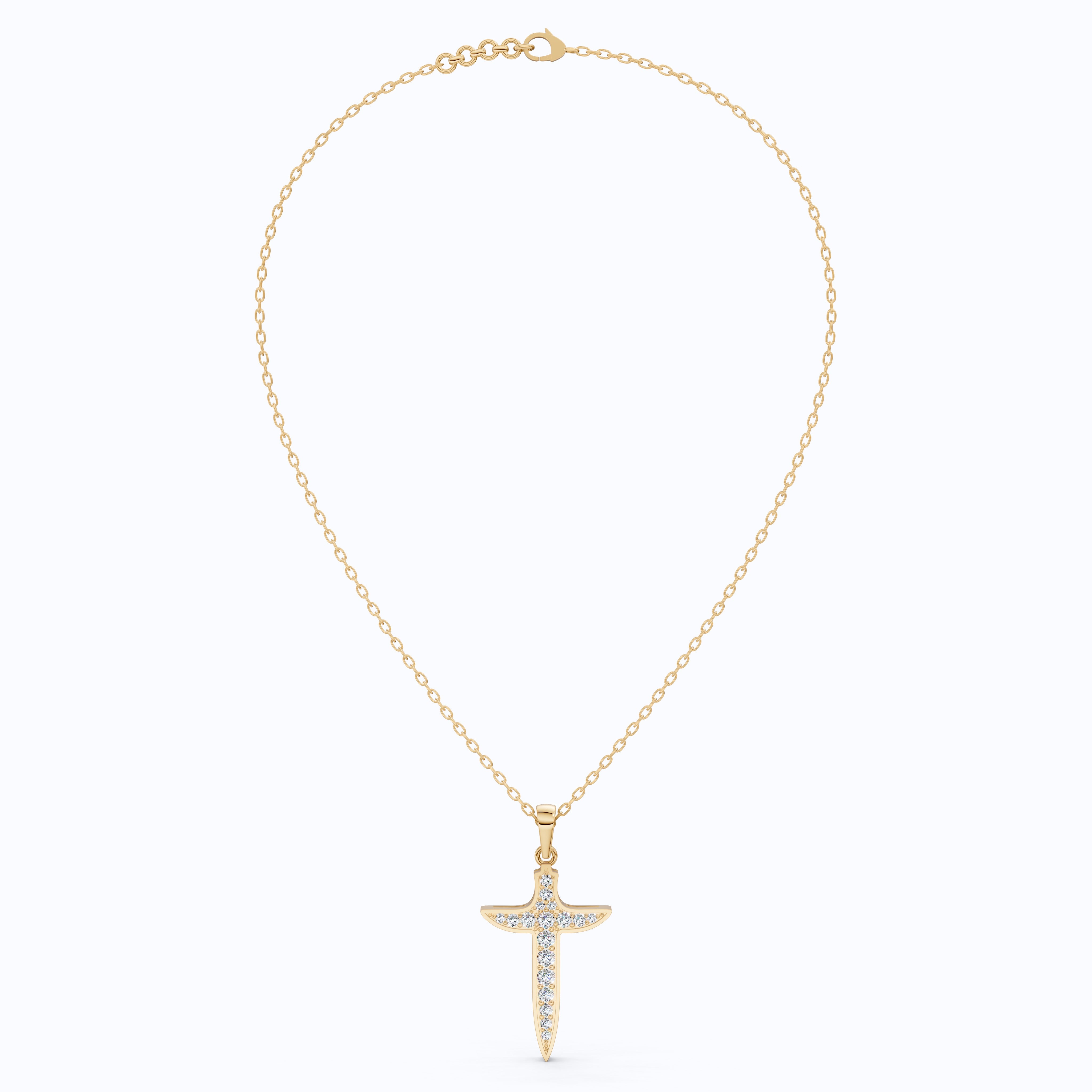 Artistic Arrow Cross Pendant in 14k Solid Gold, 0.47 TCW Round Cut Lab Diamonds, Holiday Gift Jewelry, Gift For Her