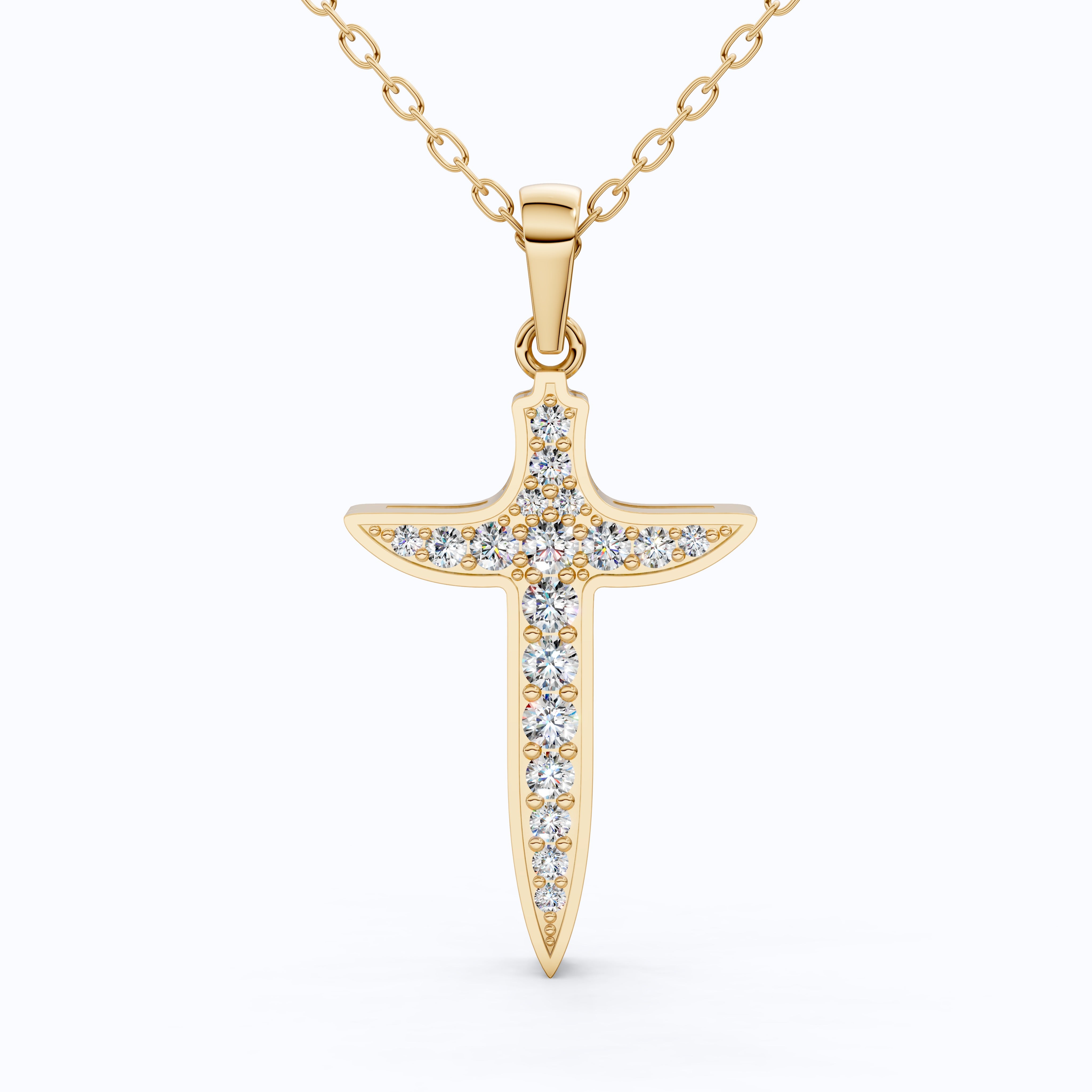 Artistic Arrow Cross Pendant in 14k Solid Gold, 0.47 TCW Round Cut Lab Diamonds, Holiday Gift Jewelry, Gift For Her