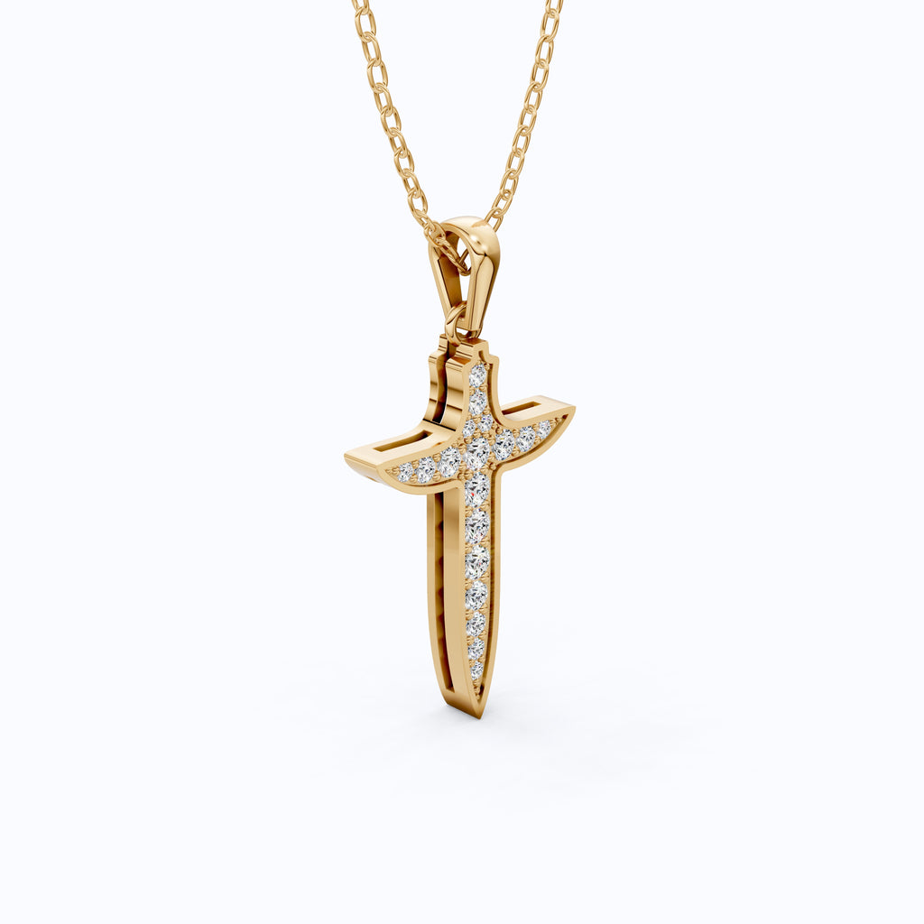 Artistic Arrow Cross Pendant in 14k Solid Gold, 0.47 TCW Round Cut Lab Diamonds, Holiday Gift Jewelry, Gift For Her
