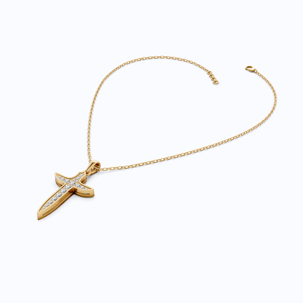 Artistic Arrow Cross Pendant in 14k Solid Gold, 0.47 TCW Round Cut Lab Diamonds, Holiday Gift Jewelry, Gift For Her