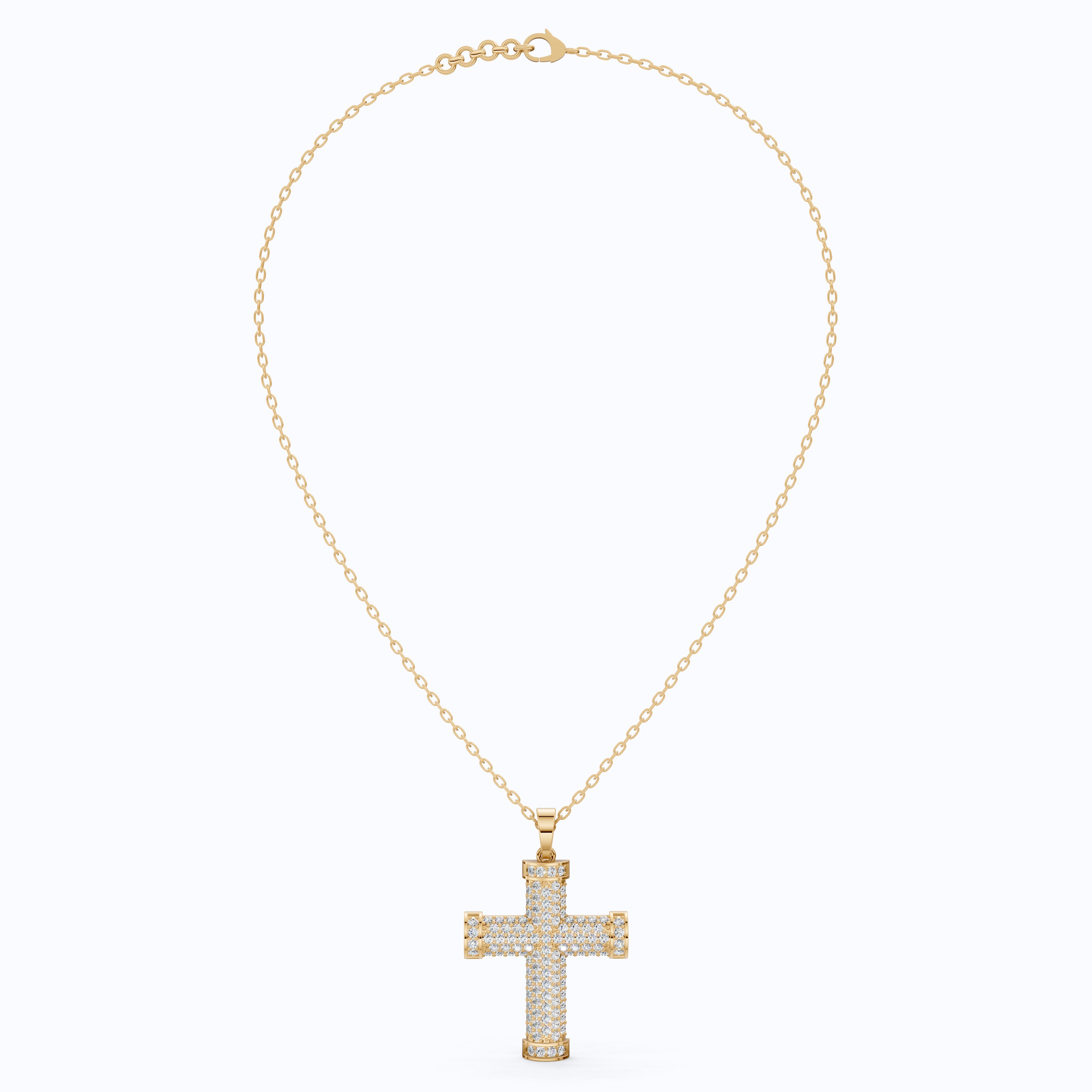 3D Pave Cross Pendant in 14k solid Gold, 1.15 TCW Round Cut Lab Grown Diamond, Christian Gift for Her
