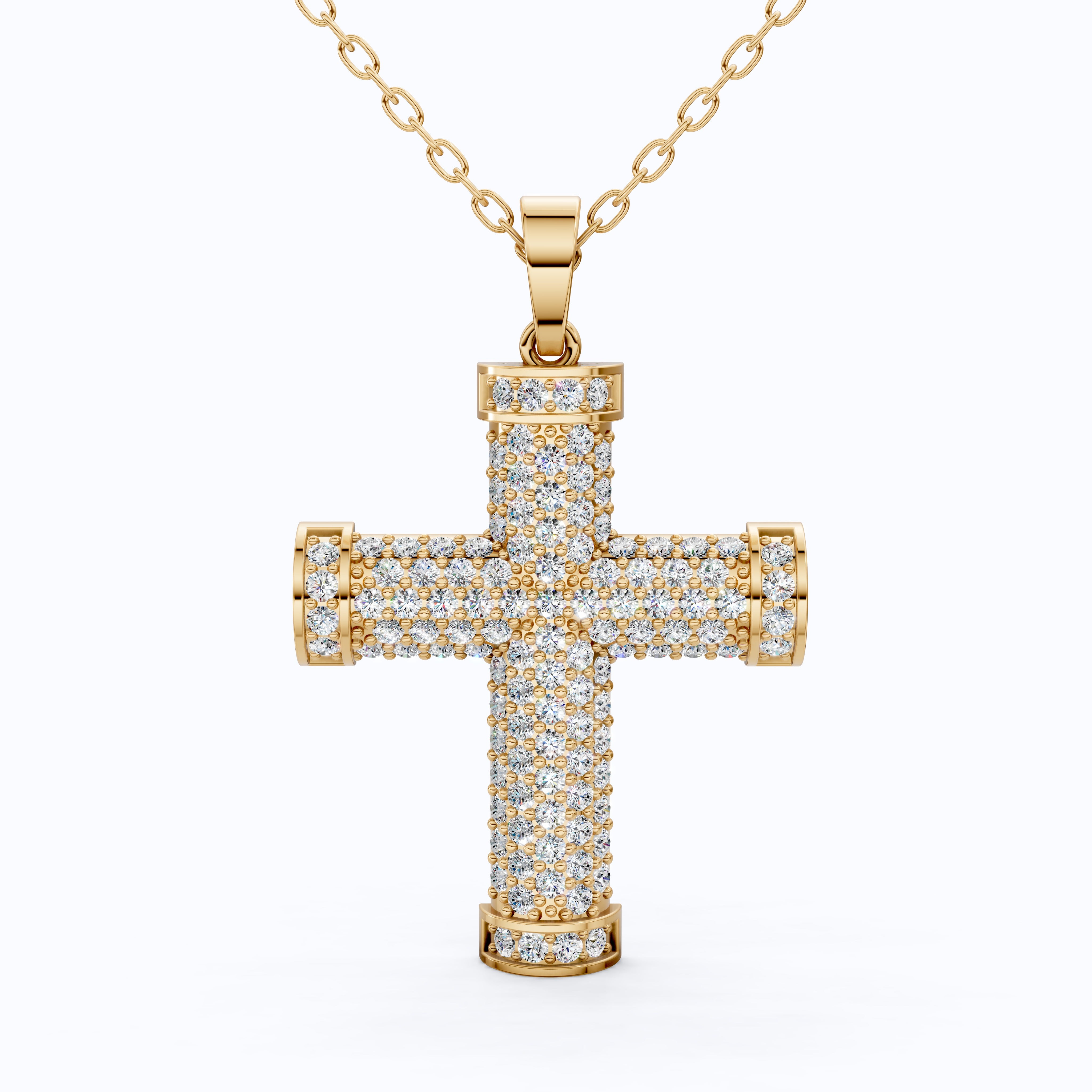 3D Pave Cross Pendant in 14k solid Gold, 1.15 TCW Round Cut Lab Grown Diamond, Christian Gift for Her