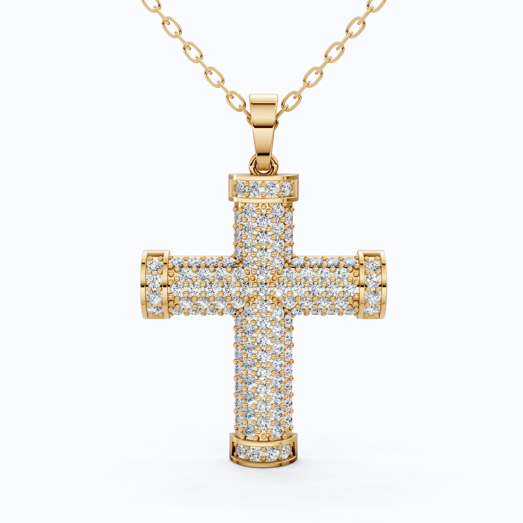 3D Pave Cross Pendant in 14k solid Gold, 1.15 TCW Round Cut Lab Grown Diamond, Christian Gift for Her