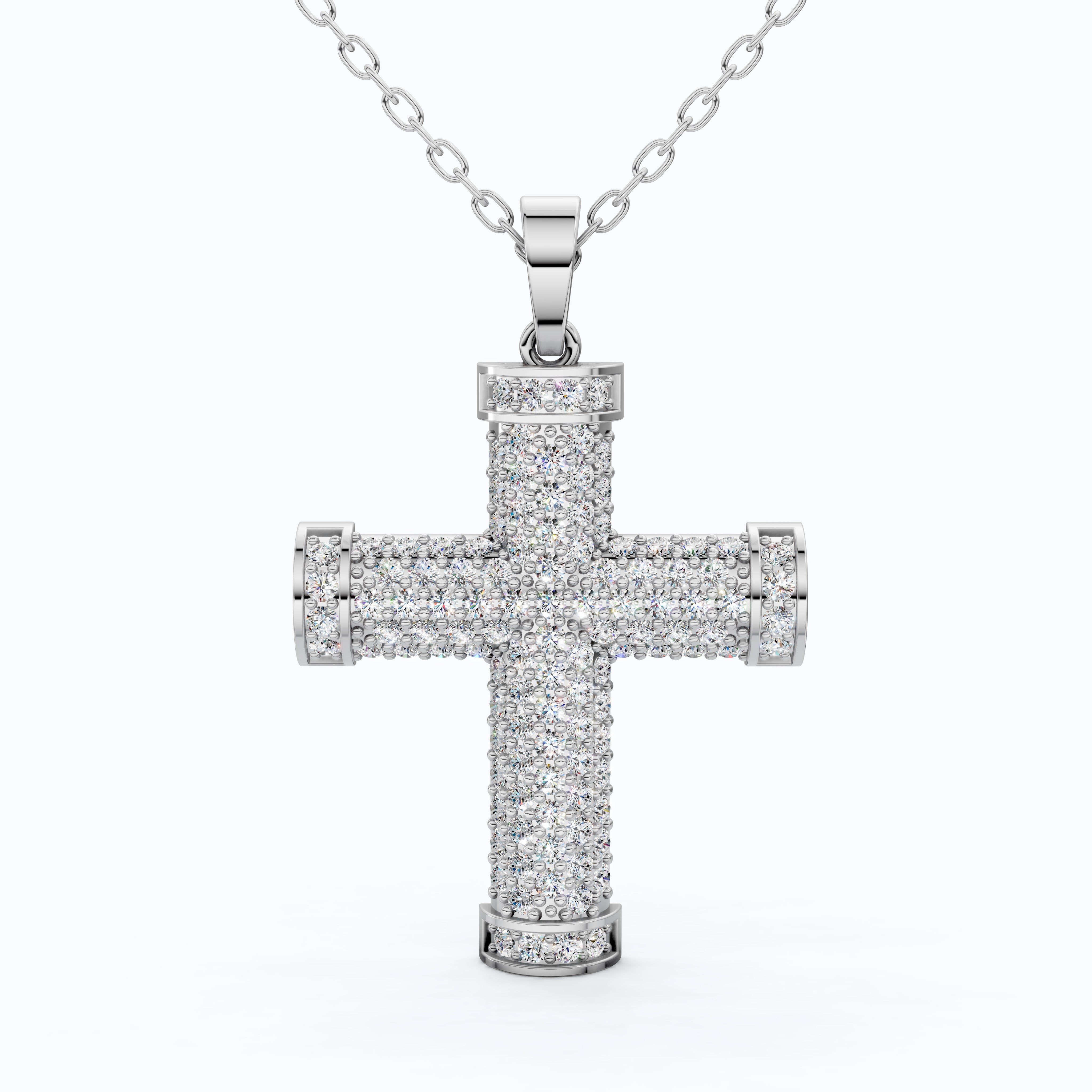 3D Pave Cross Pendant in 14k solid Gold, 1.15 TCW Round Cut Lab Grown Diamond, Christian Gift for Her