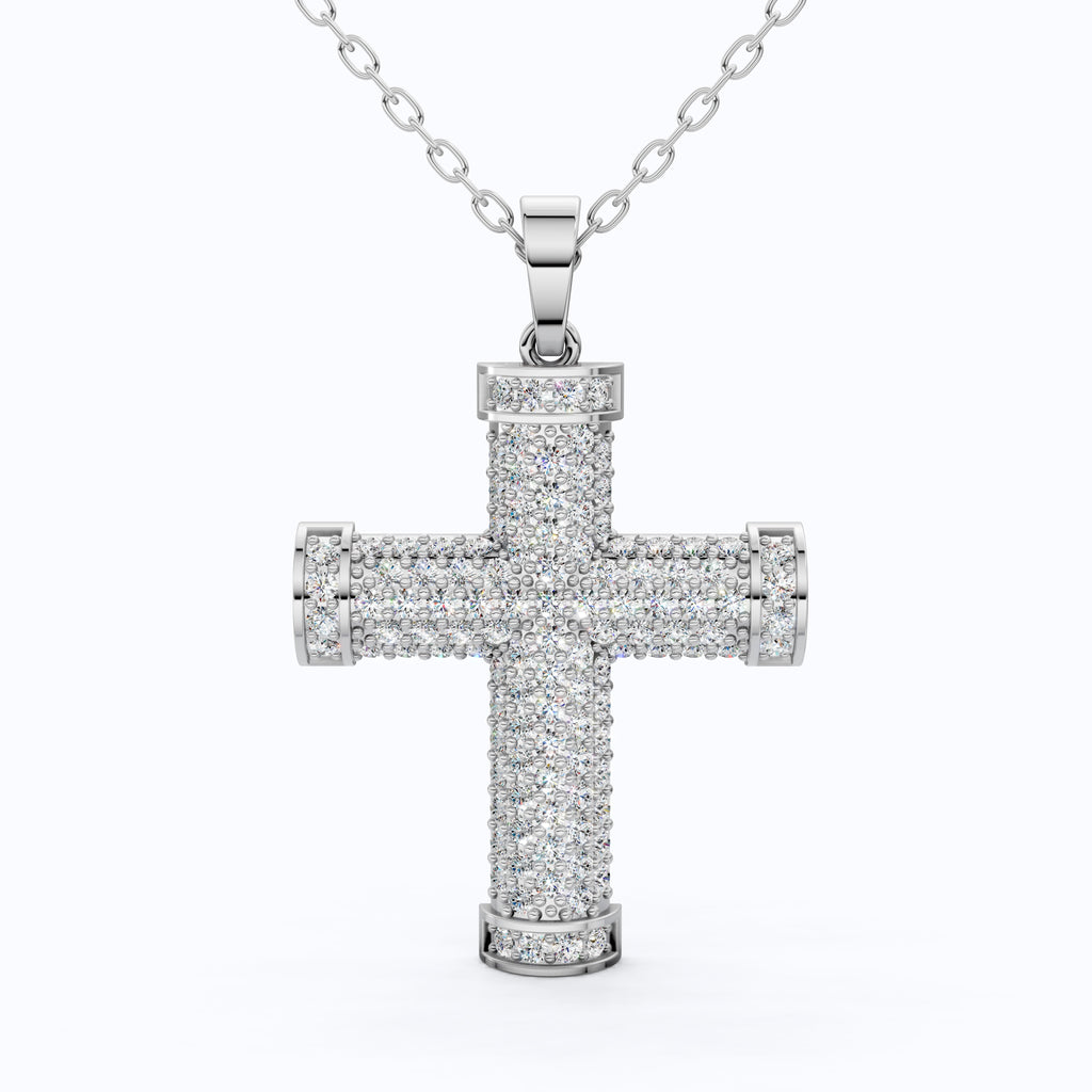 3D Pave Cross Pendant in 14k solid Gold, 1.15 TCW Round Cut Lab Grown Diamond, Christian Gift for Her