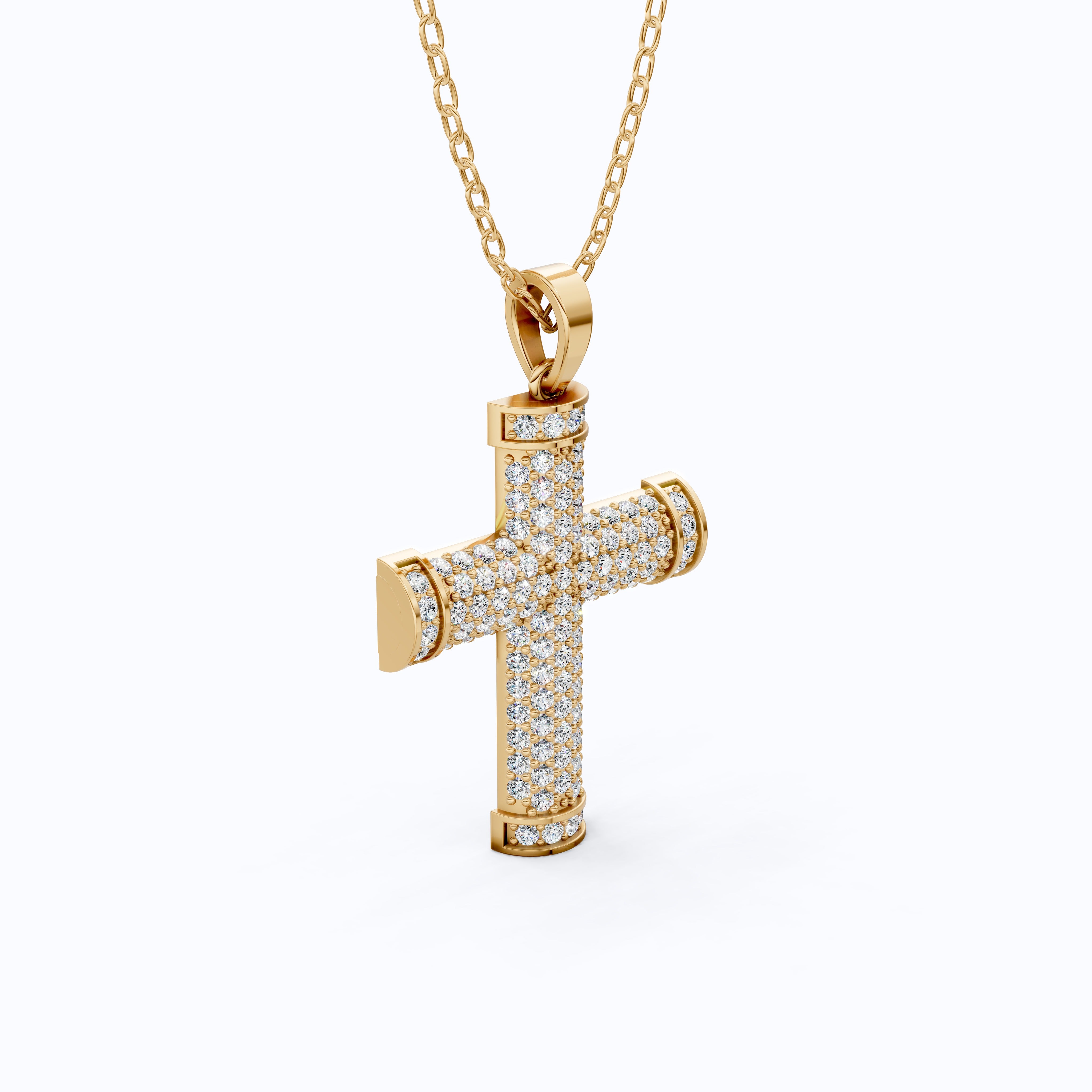 3D Pave Cross Pendant in 14k solid Gold, 1.15 TCW Round Cut Lab Grown Diamond, Christian Gift for Her