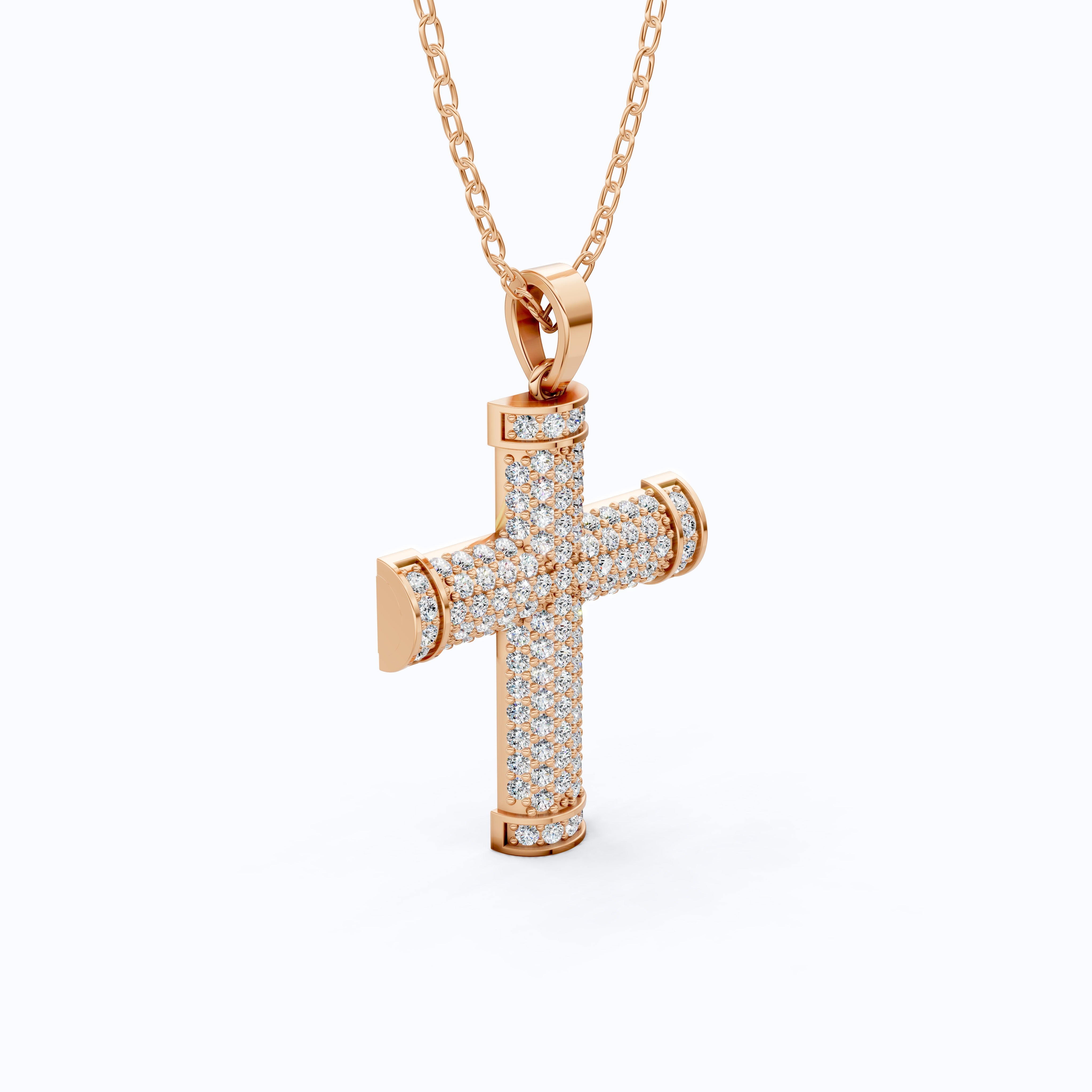 3D Pave Cross Pendant in 14k solid Gold, 1.15 TCW Round Cut Lab Grown Diamond, Christian Gift for Her