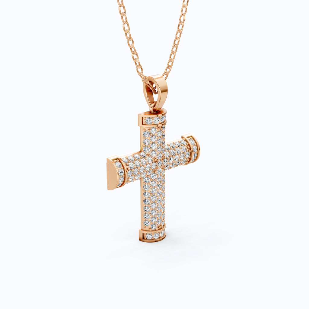 3D Pave Cross Pendant in 14k solid Gold, 1.15 TCW Round Cut Lab Grown Diamond, Christian Gift for Her