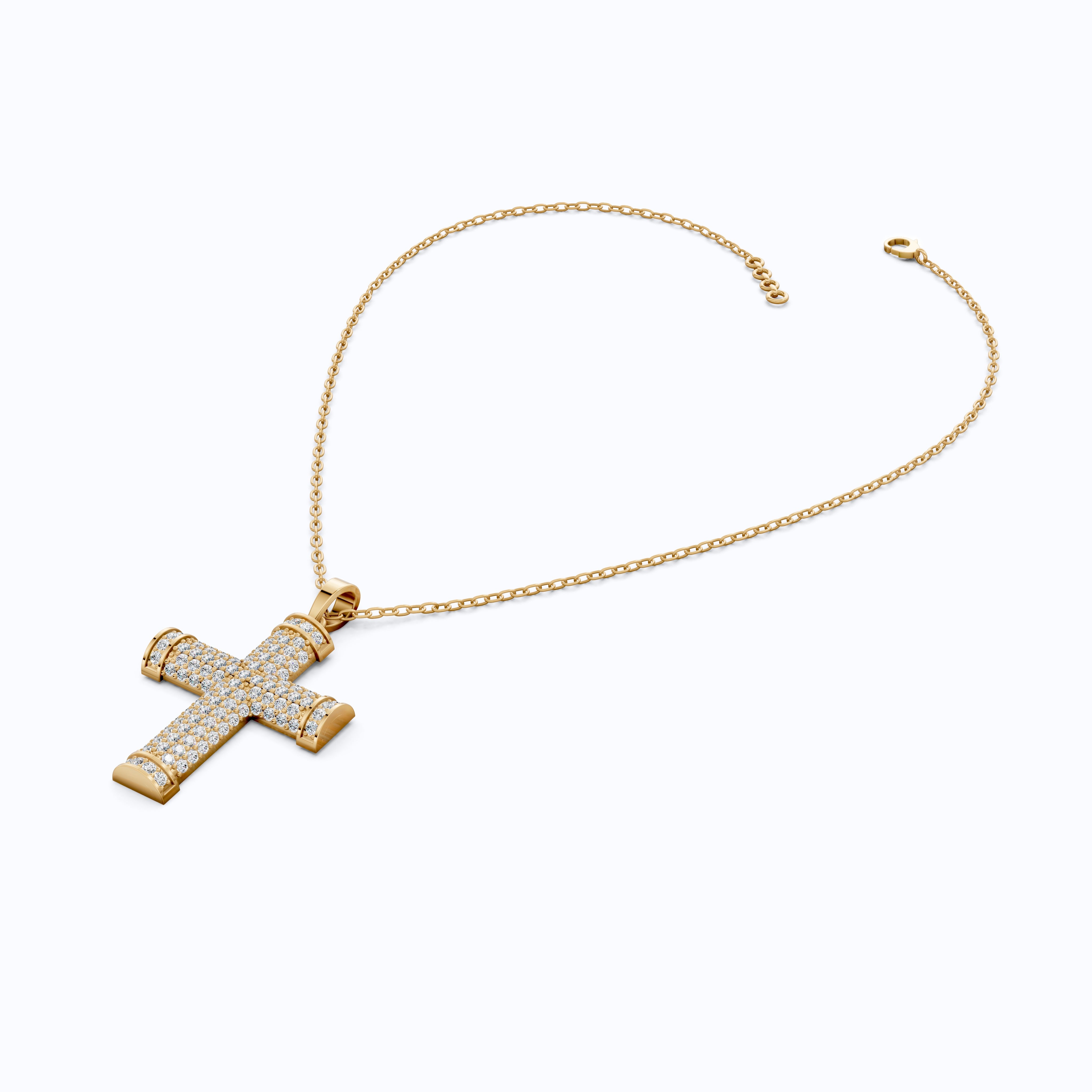 3D Pave Cross Pendant in 14k solid Gold, 1.15 TCW Round Cut Lab Grown Diamond, Christian Gift for Her