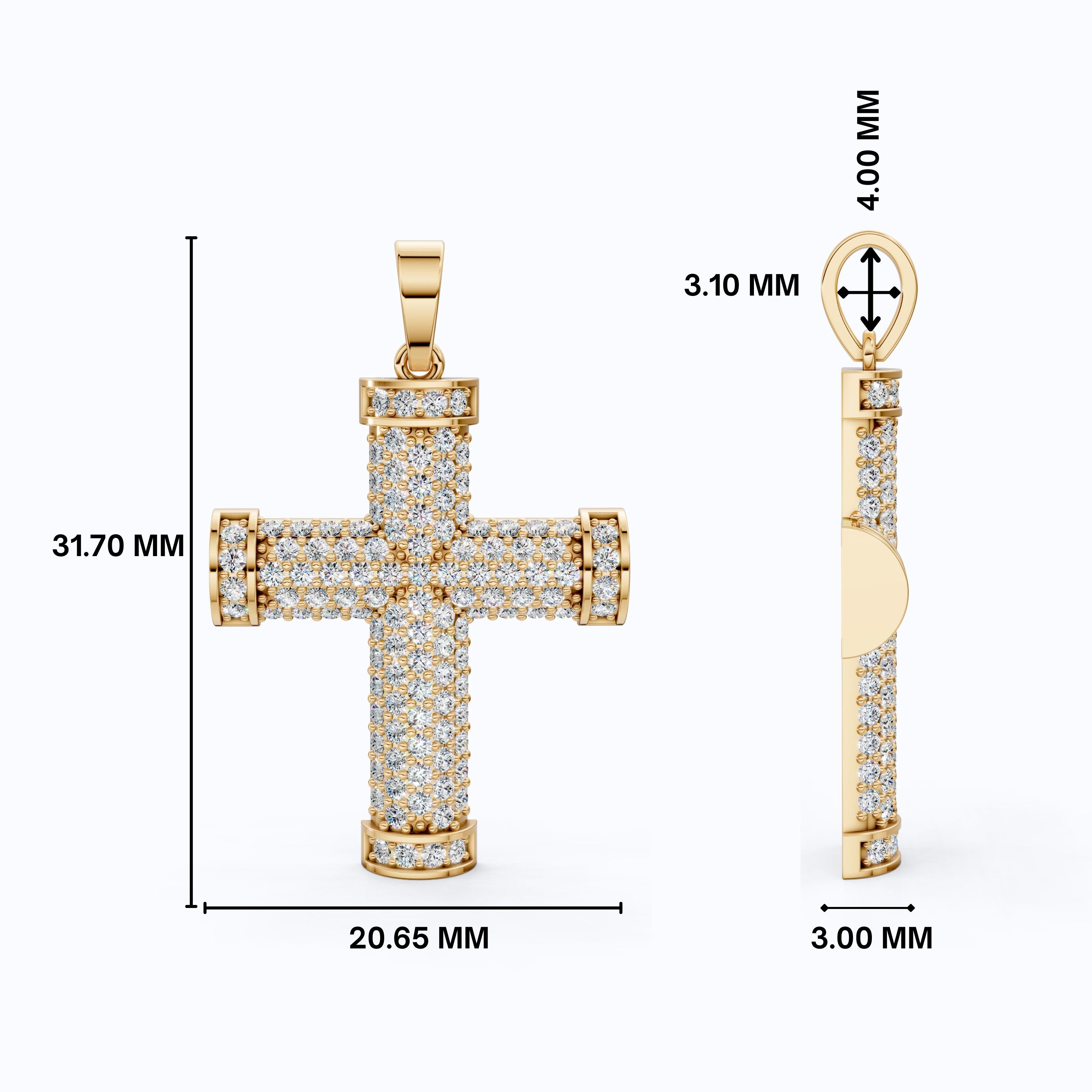 3D Pave Cross Pendant in 14k solid Gold, 1.15 TCW Round Cut Lab Grown Diamond, Christian Gift for Her
