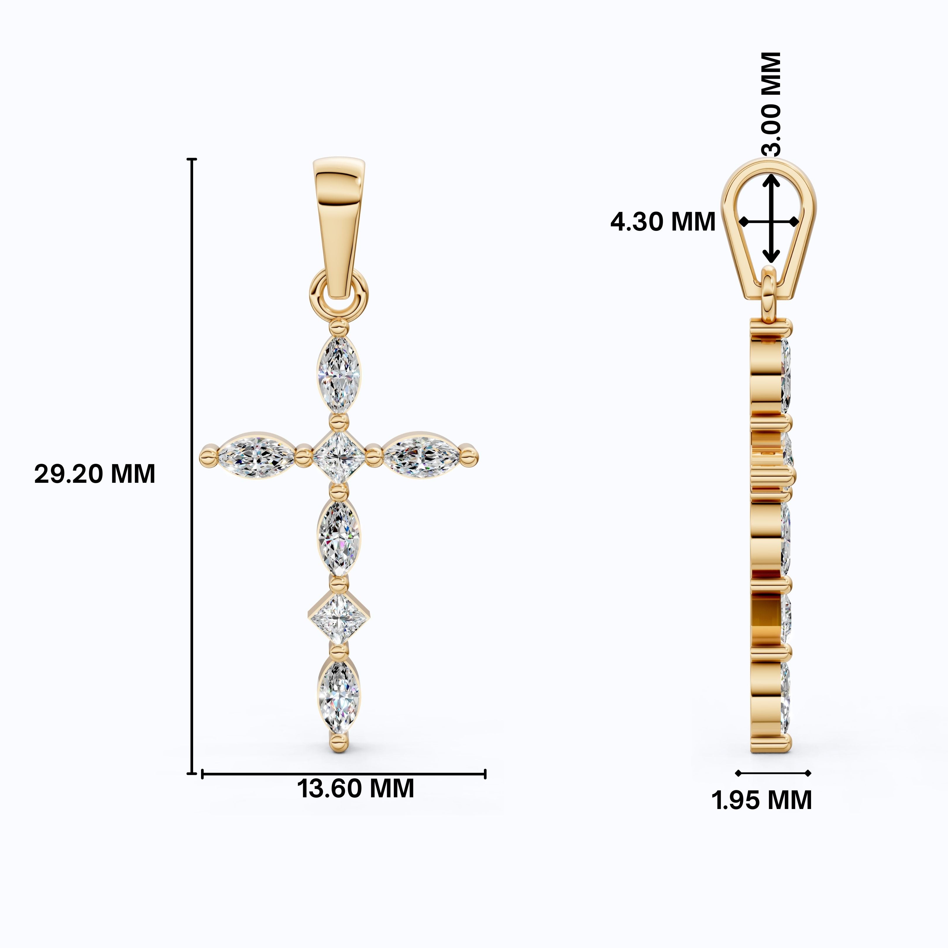 Layered Marquise Cross Pendant in 14k Solid Gold, 0.30 TCW Marquise/Princess Cut Lab Created Diamonds, Baptism Gift