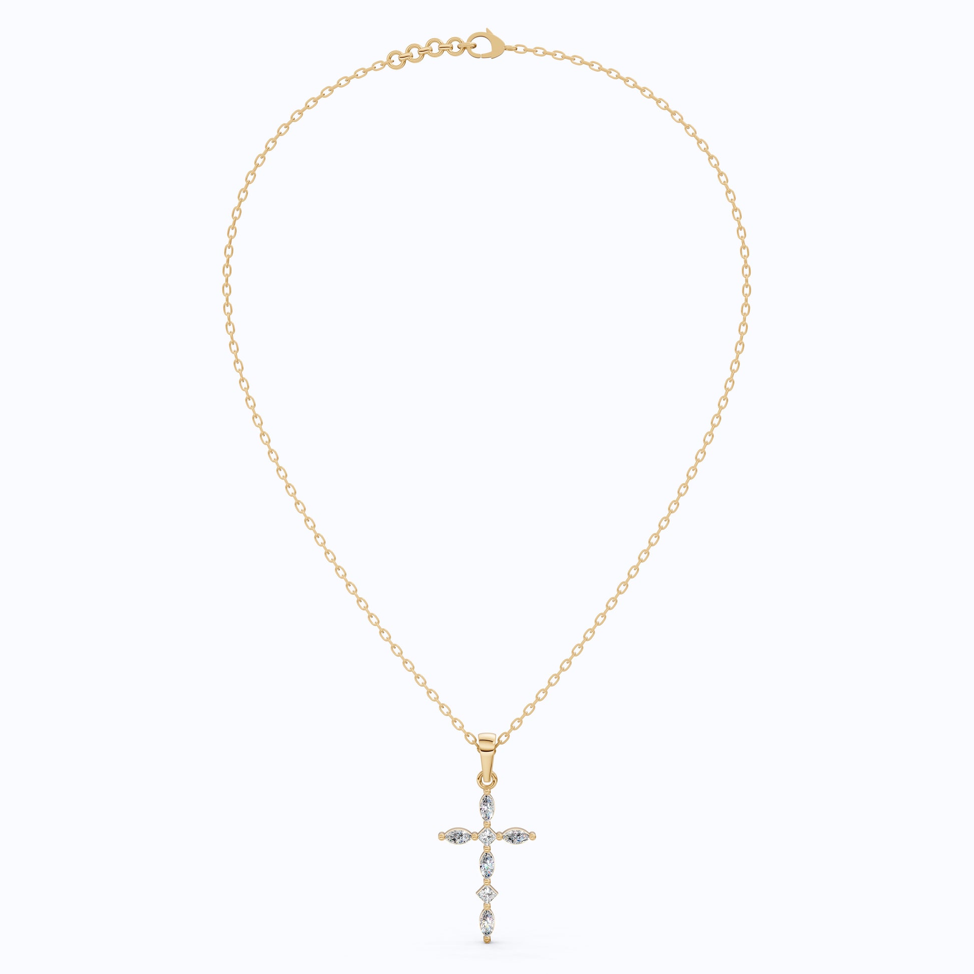 Layered Marquise Cross Pendant in 14k Solid Gold, 0.30 TCW Marquise/Princess Cut Lab Created Diamonds, Baptism Gift