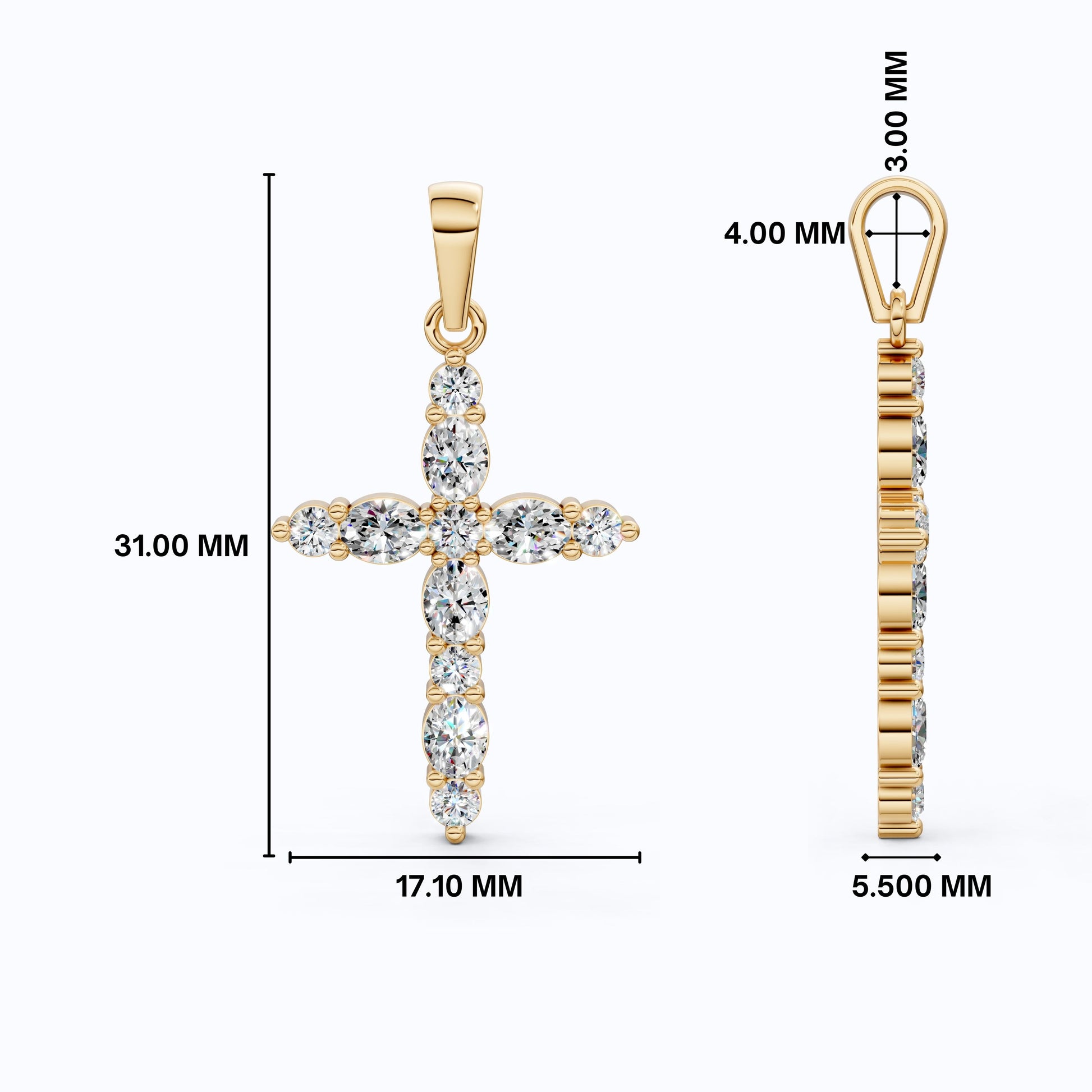 Petite Cluster Cross Pendant in 14k Solid Gold, 1.07 TCW Oval/Round Cut Lab Grown Diamonds, Birthday Jewelry, Gift For Her