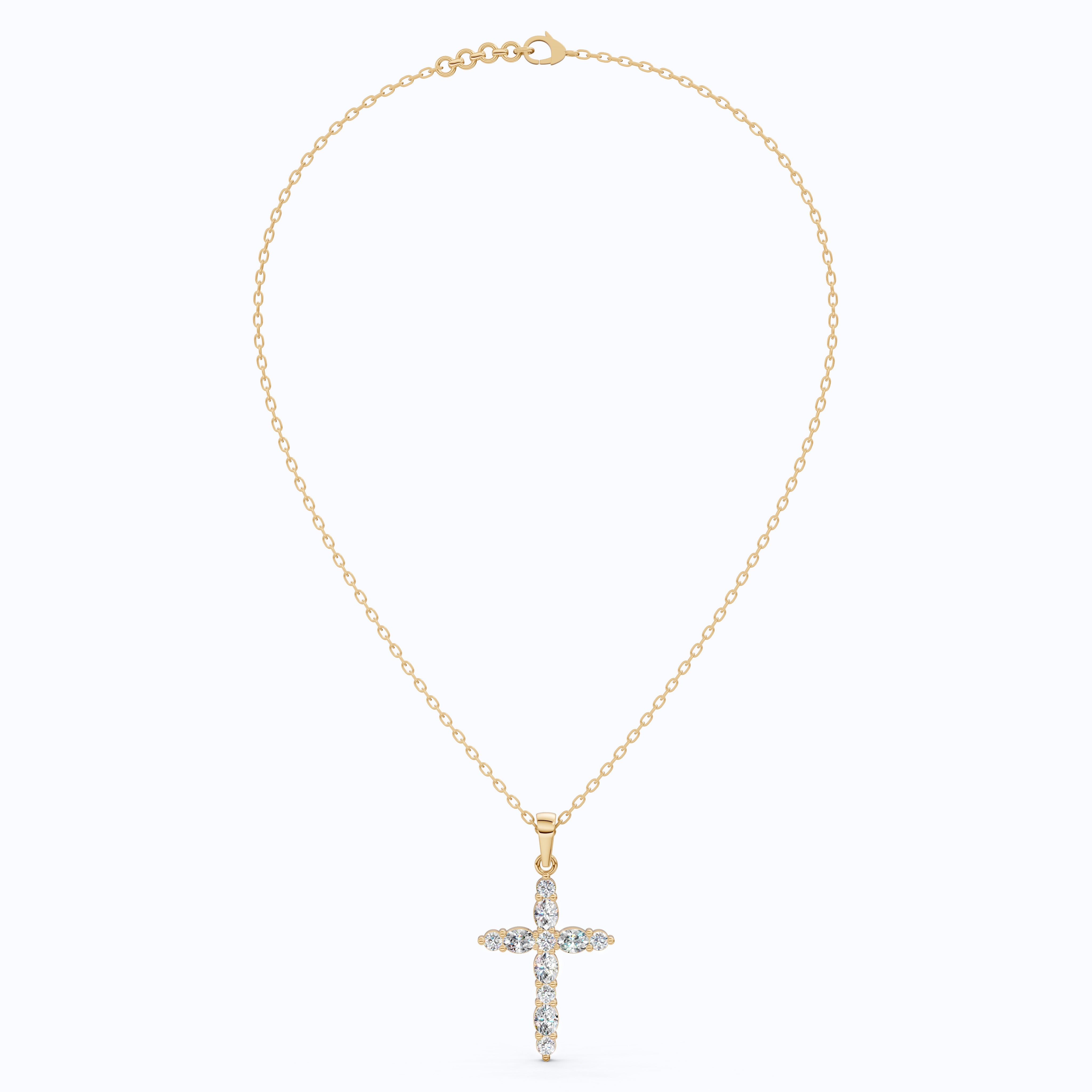 Petite Cluster Cross Pendant in 14k Solid Gold, 1.07 TCW Oval/Round Cut Lab Grown Diamonds, Birthday Jewelry, Gift For Her
