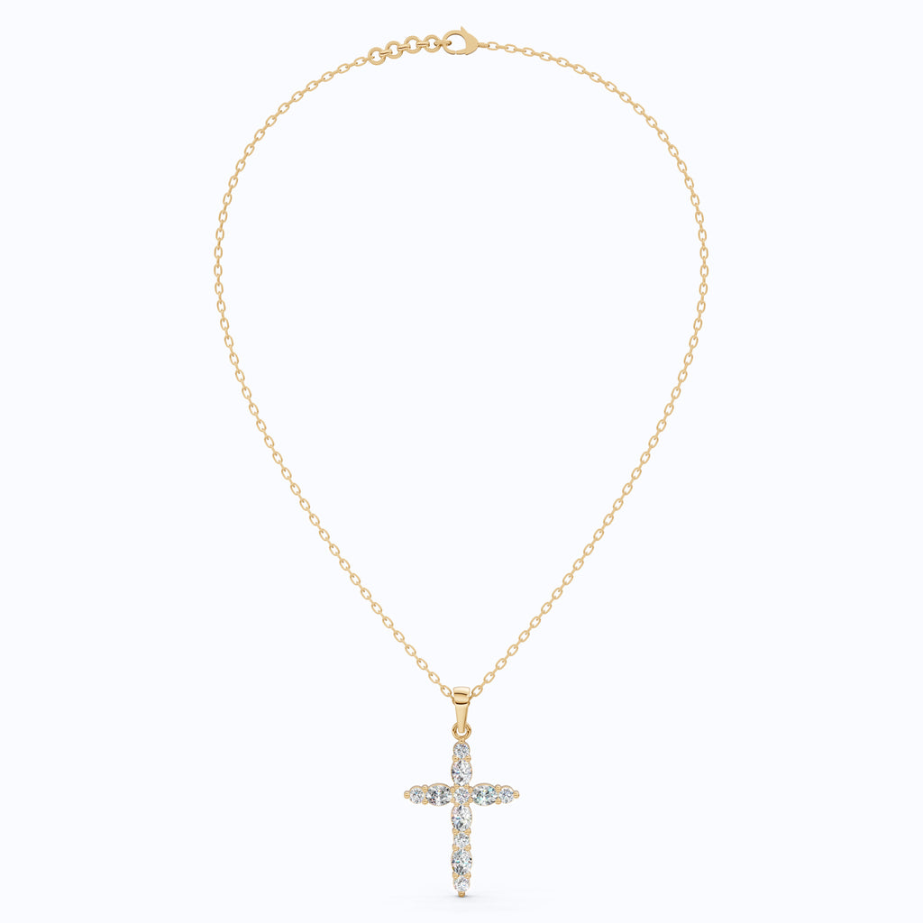 Petite Cluster Cross Pendant in 14k Solid Gold, 1.07 TCW Oval/Round Cut Lab Grown Diamonds, Birthday Jewelry, Gift For Her