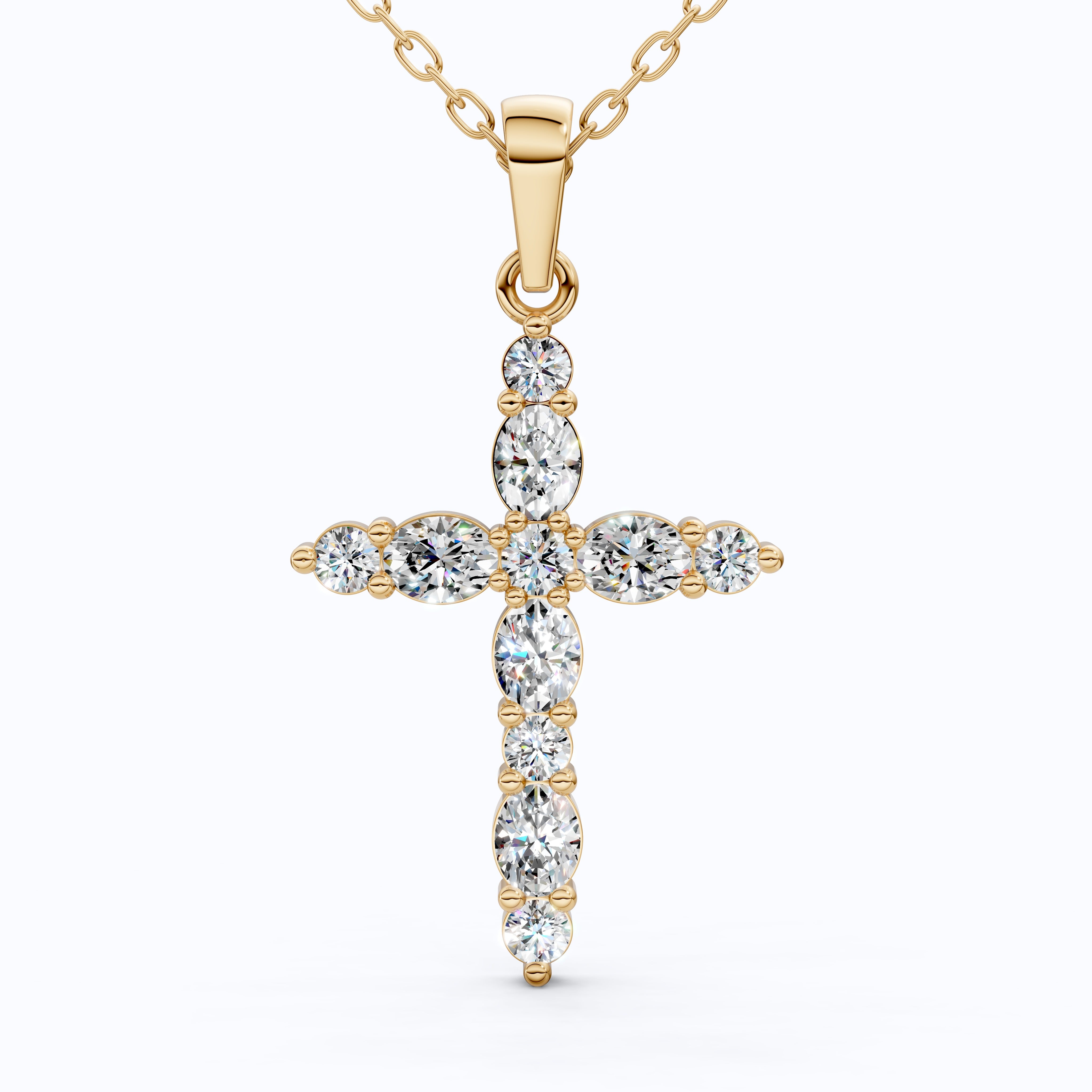 Petite Cluster Cross Pendant in 14k Solid Gold, 1.07 TCW Oval/Round Cut Lab Grown Diamonds, Birthday Jewelry, Gift For Her
