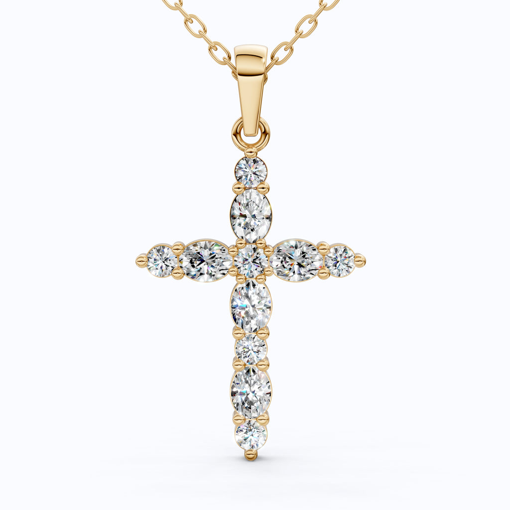 Petite Cluster Cross Pendant in 14k Solid Gold, 1.07 TCW Oval/Round Cut Lab Grown Diamonds, Birthday Jewelry, Gift For Her