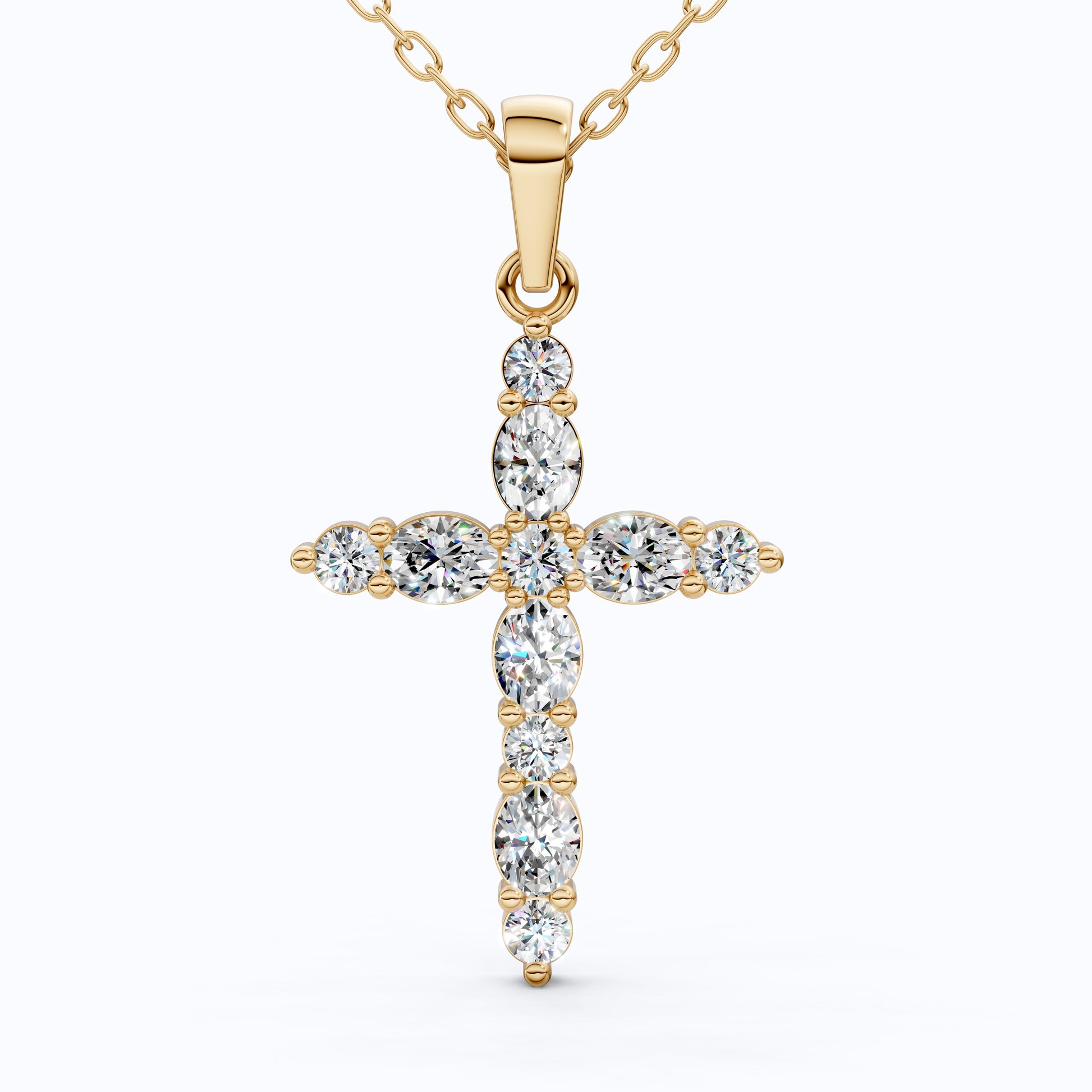 Petite Cluster Cross Pendant in 14k Solid Gold, 1.07 TCW Oval/Round Cut Lab Grown Diamonds, Birthday Jewelry, Gift For Her