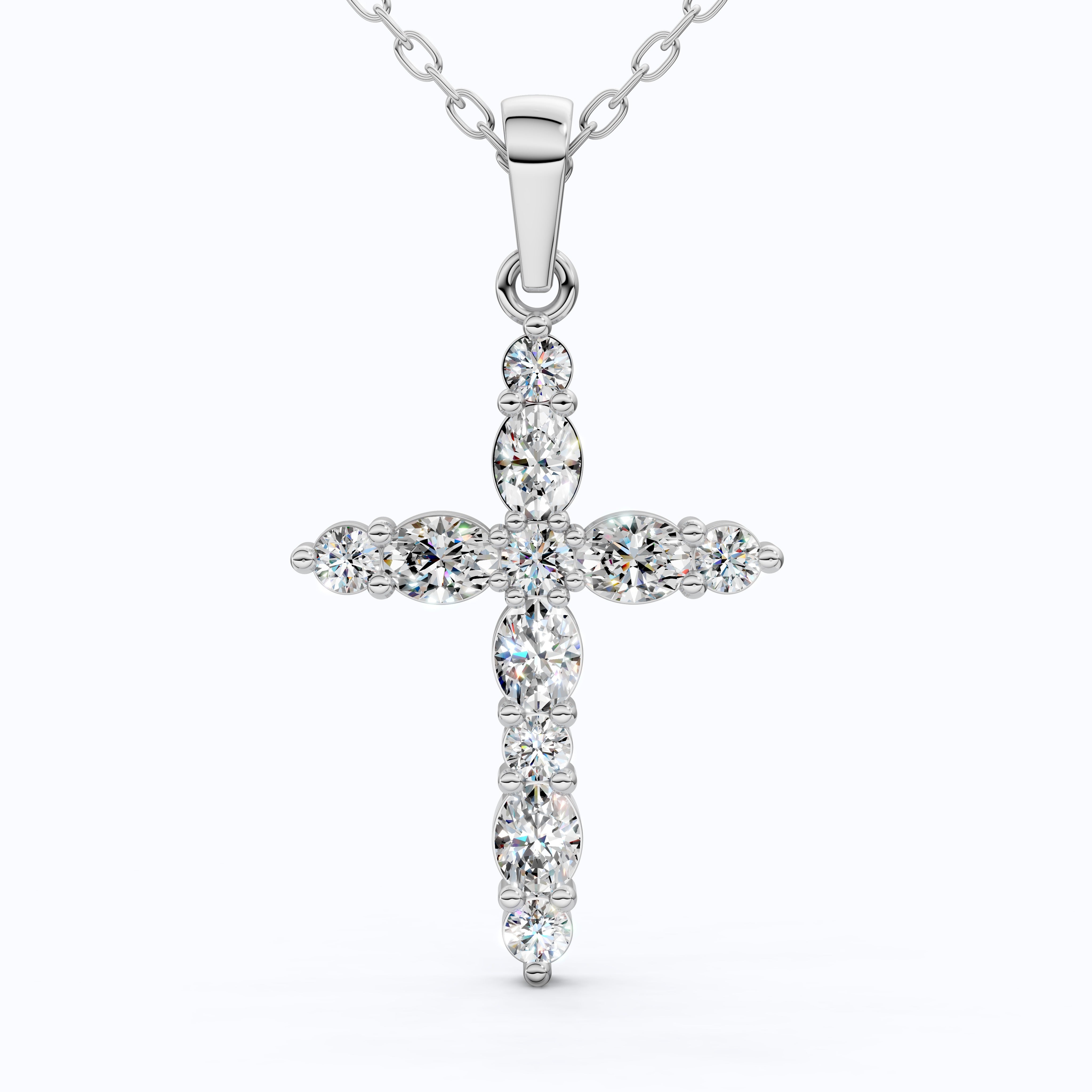 Petite Cluster Cross Pendant in 14k Solid Gold, 1.07 TCW Oval/Round Cut Lab Grown Diamonds, Birthday Jewelry, Gift For Her