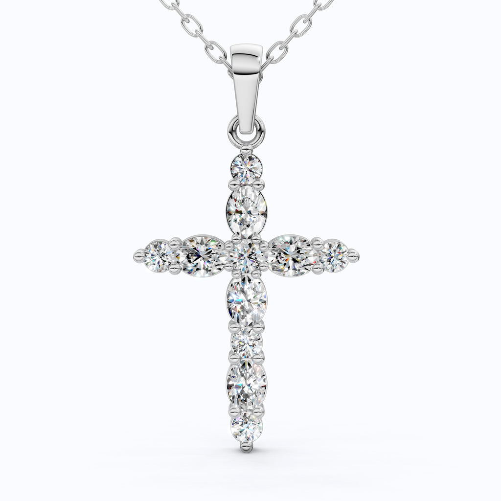 Petite Cluster Cross Pendant in 14k Solid Gold, 1.07 TCW Oval/Round Cut Lab Grown Diamonds, Birthday Jewelry, Gift For Her