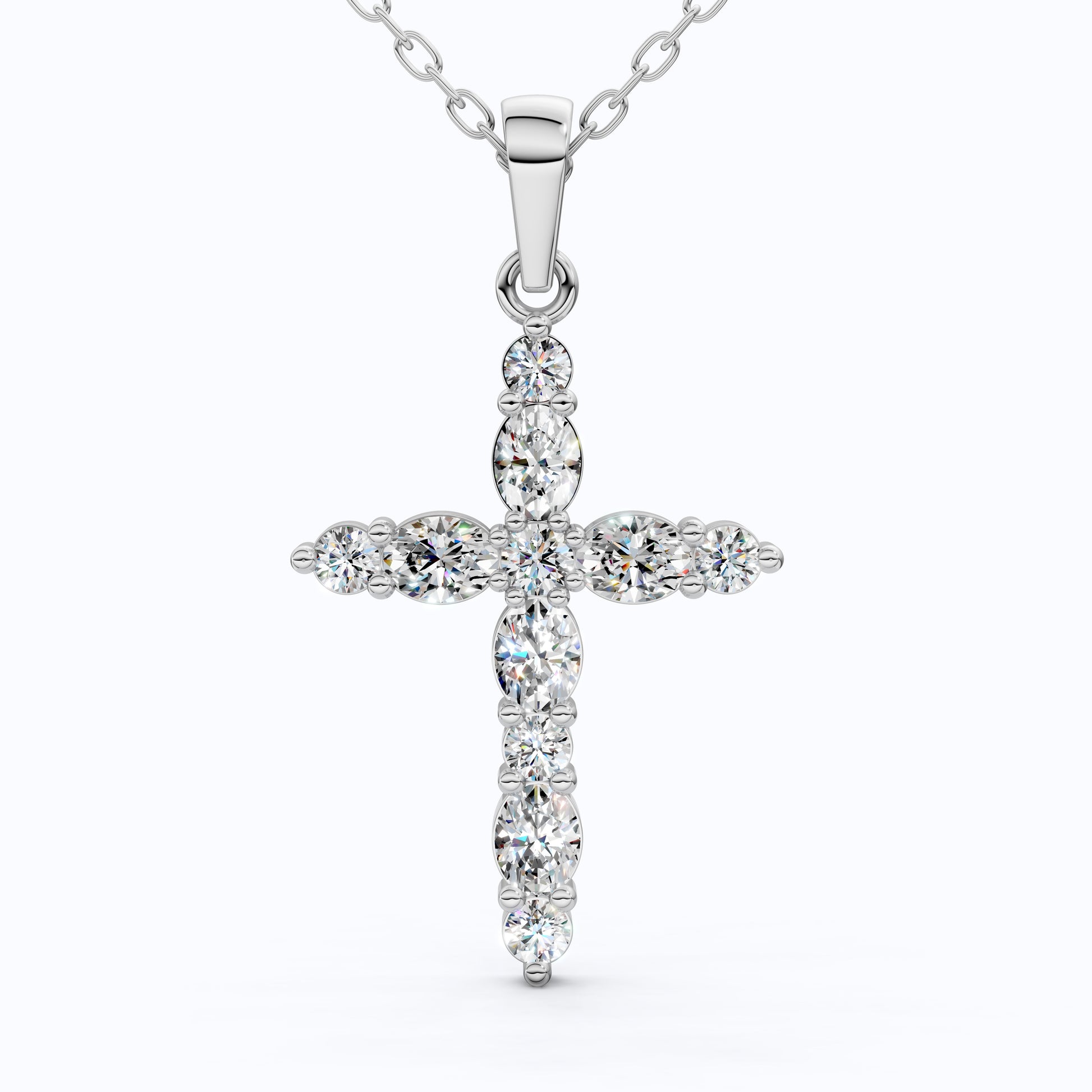 Petite Cluster Cross Pendant in 14k Solid Gold, 1.07 TCW Oval/Round Cut Lab Grown Diamonds, Birthday Jewelry, Gift For Her