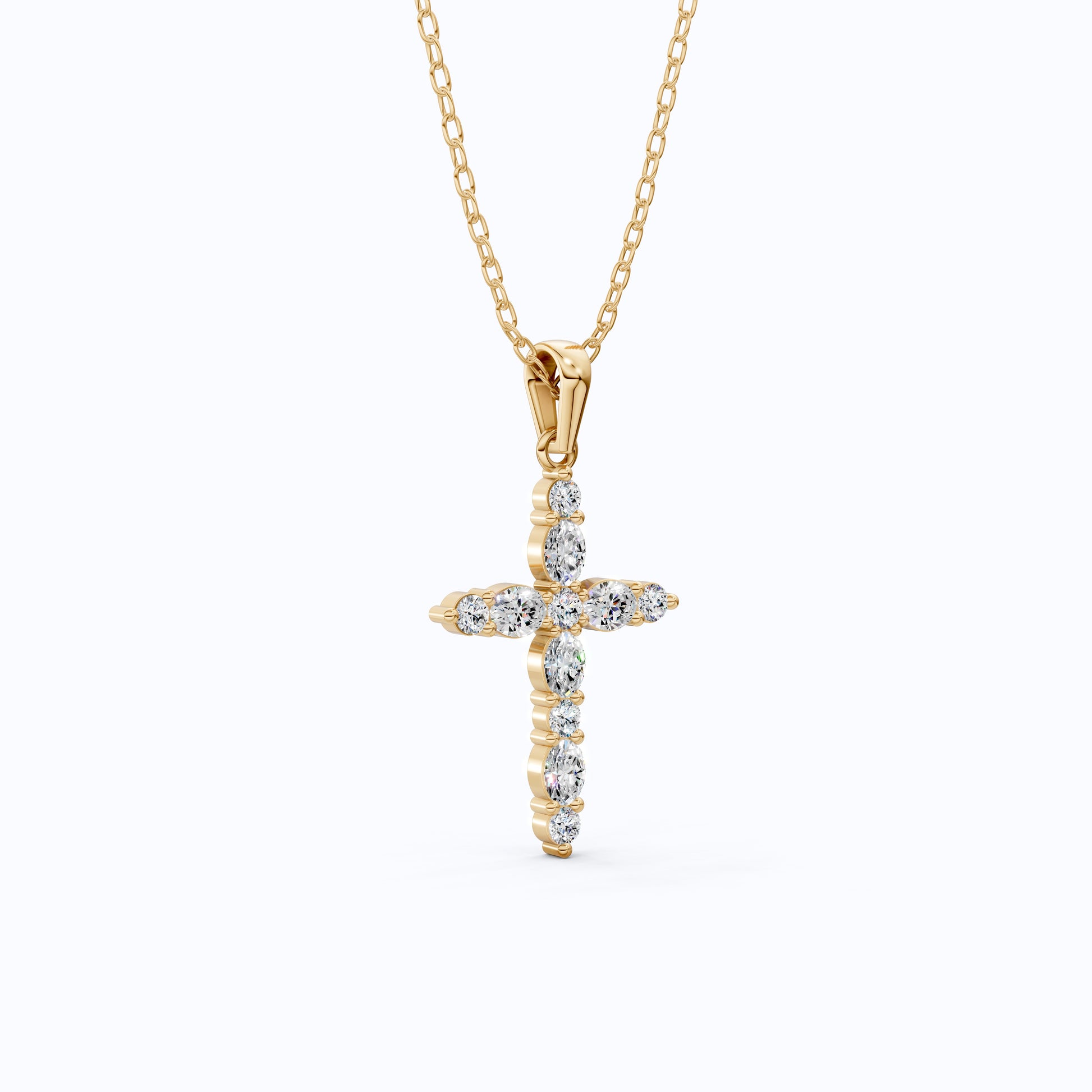 Petite Cluster Cross Pendant in 14k Solid Gold, 1.07 TCW Oval/Round Cut Lab Grown Diamonds, Birthday Jewelry, Gift For Her