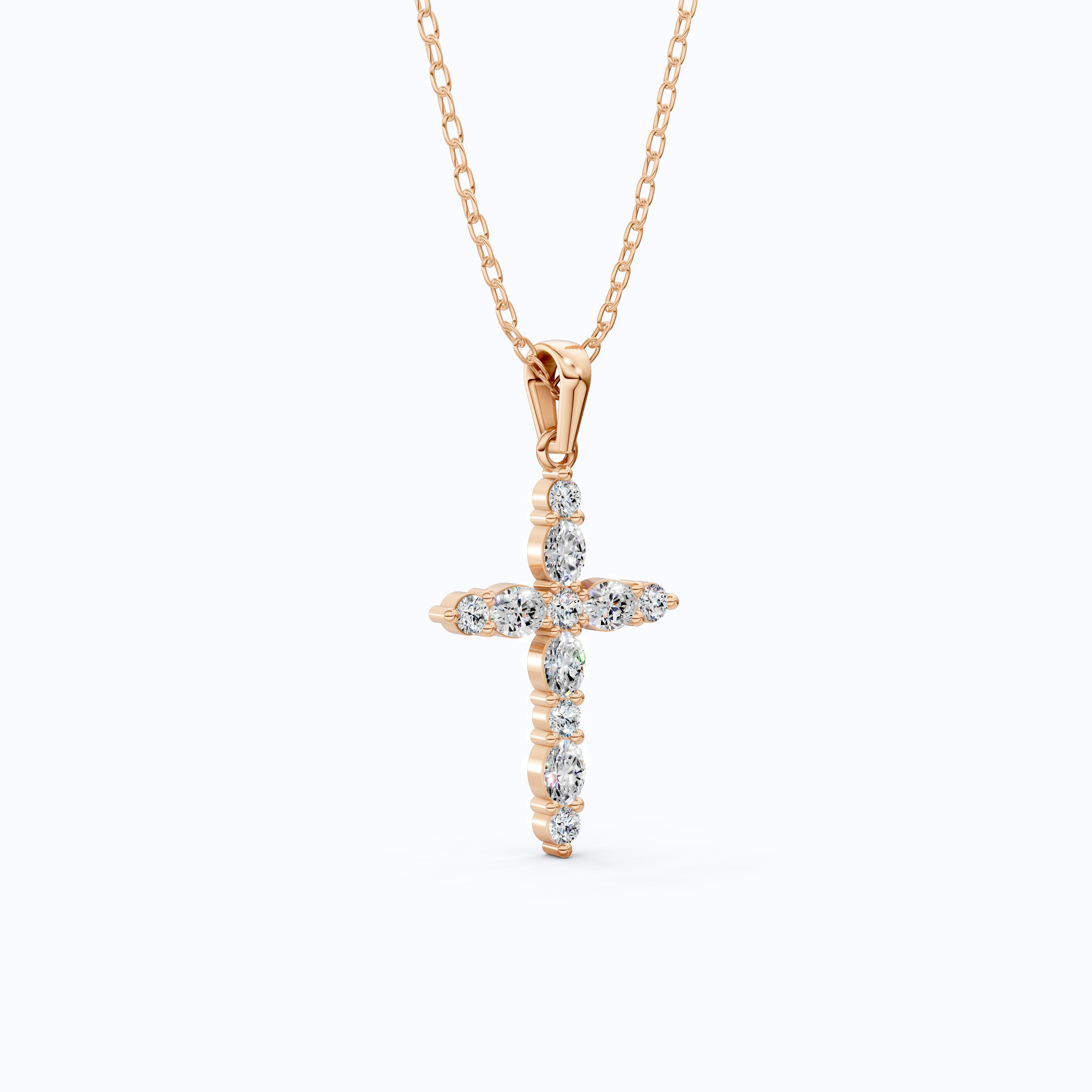 Petite Cluster Cross Pendant in 14k Solid Gold, 1.07 TCW Oval/Round Cut Lab Grown Diamonds, Birthday Jewelry, Gift For Her