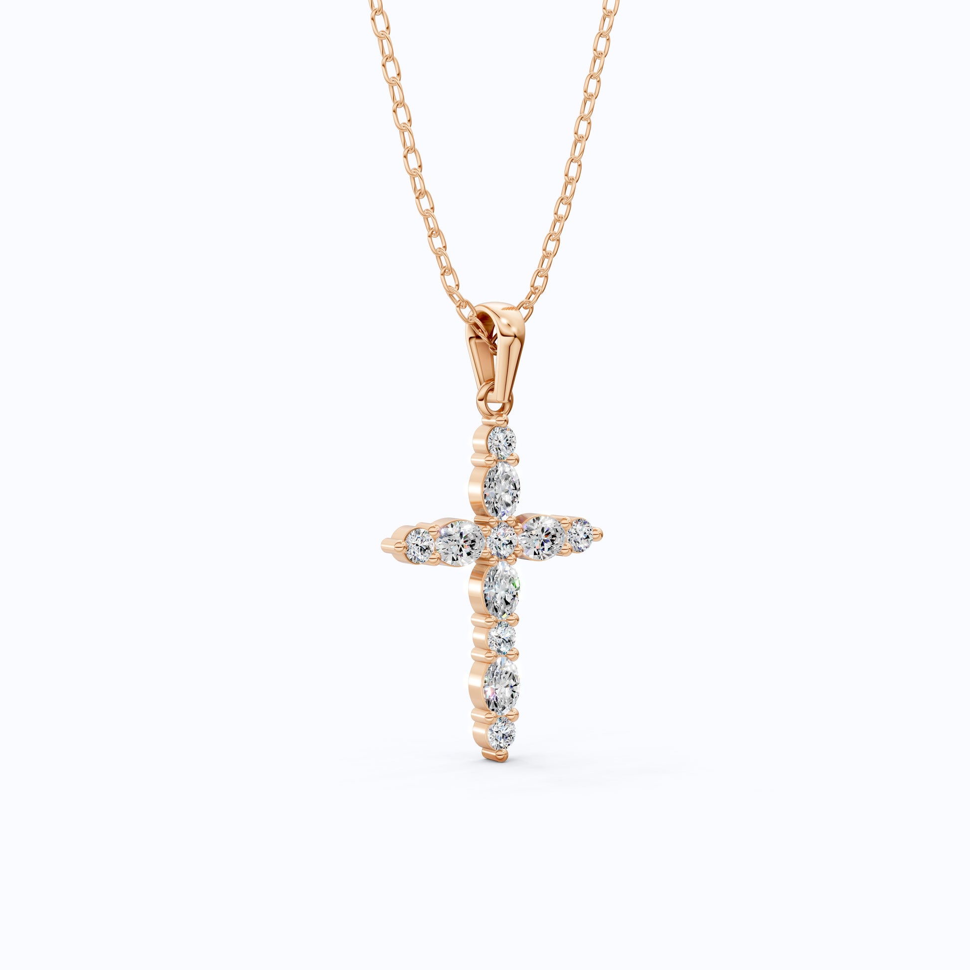 Petite Cluster Cross Pendant in 14k Solid Gold, 1.07 TCW Oval/Round Cut Lab Grown Diamonds, Birthday Jewelry, Gift For Her
