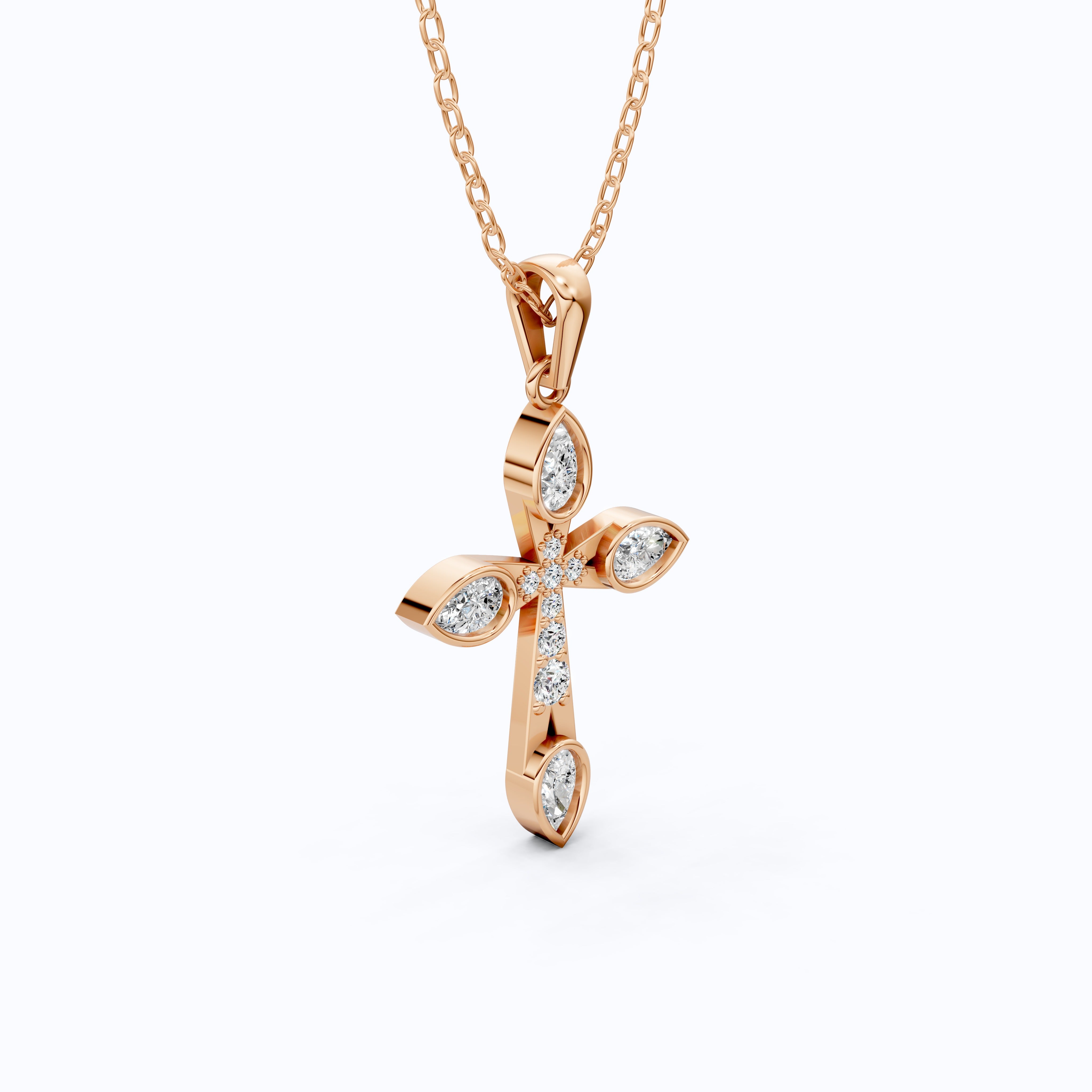 Modern Cluster Cross Pendant in 14k Solid Gold, 0.77 TCW Pear/Round Cut Lab Diamonds, Anniversary Gift,