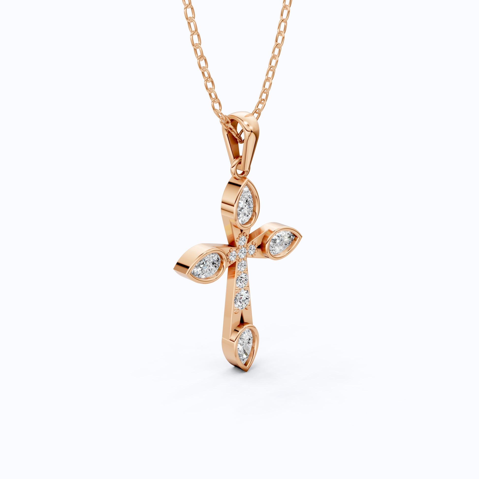 Modern Cluster Cross Pendant in 14k Solid Gold, 0.77 TCW Pear/Round Cut Lab Diamonds, Anniversary Gift,