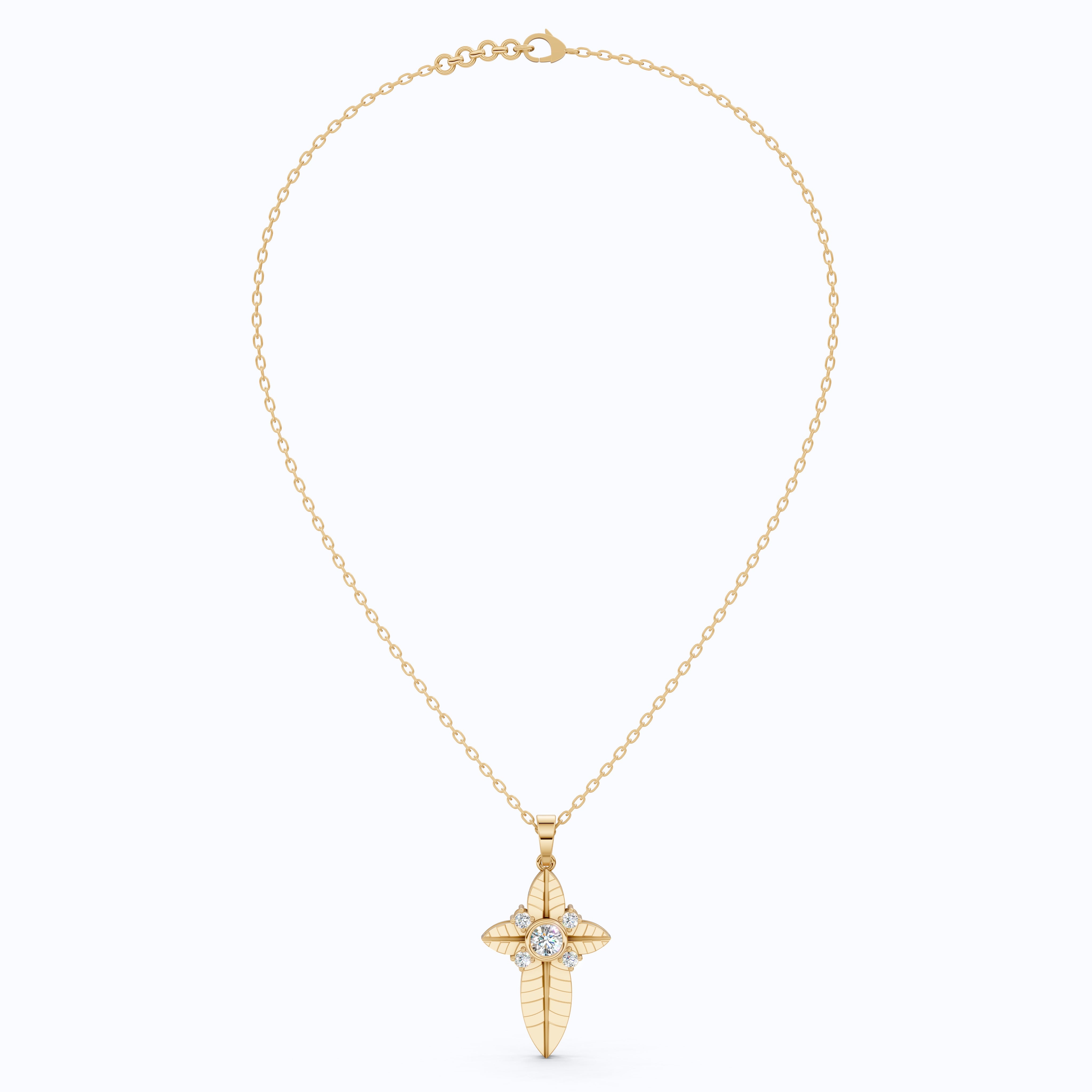 Elegant Botanical Cross Pendant in 14k Solid Gold, 0.39 TCW Round Cut lab Diamonds, Gift for Her, Bridal Jewelry