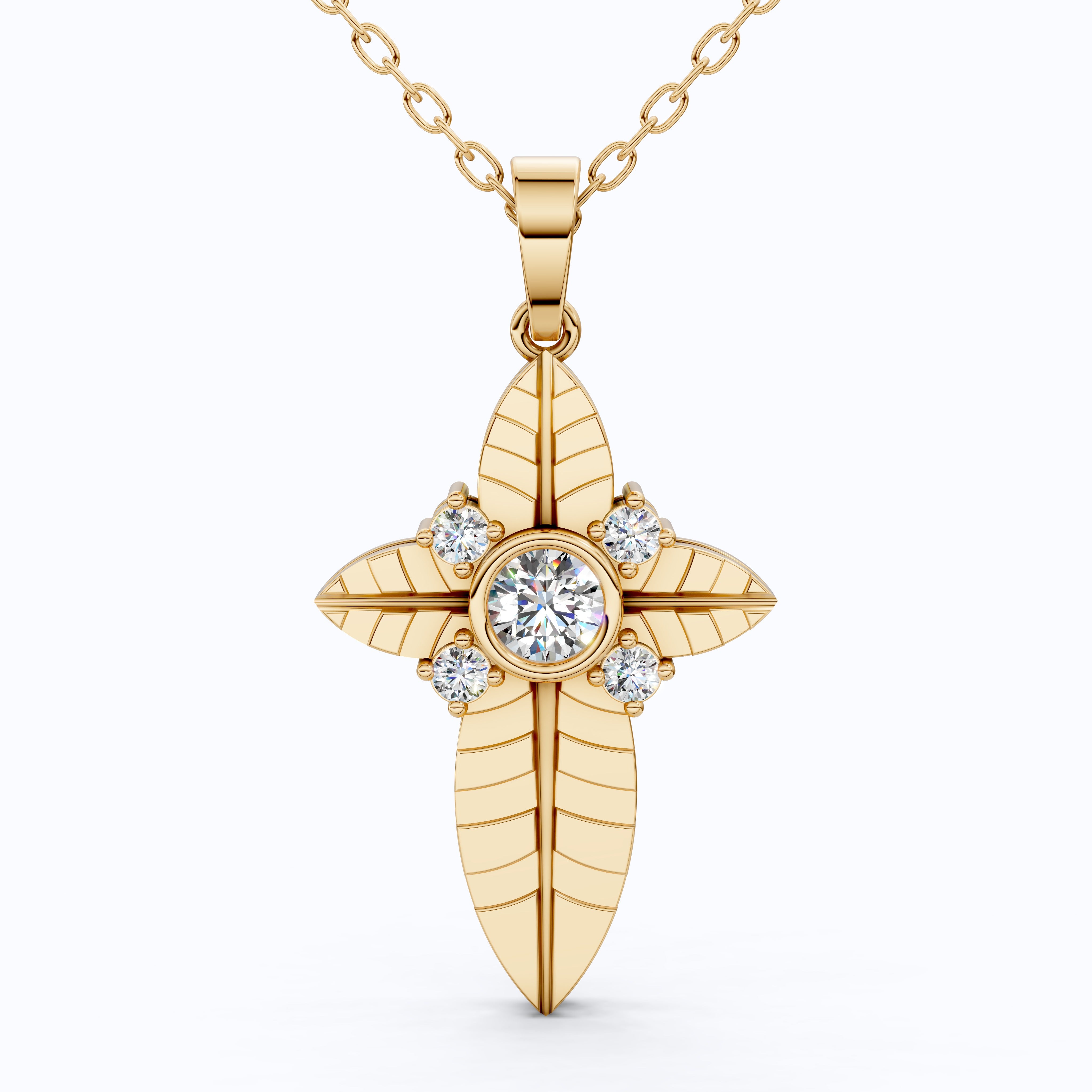 Elegant Botanical Cross Pendant in 14k Solid Gold, 0.39 TCW Round Cut lab Diamonds, Gift for Her, Bridal Jewelry