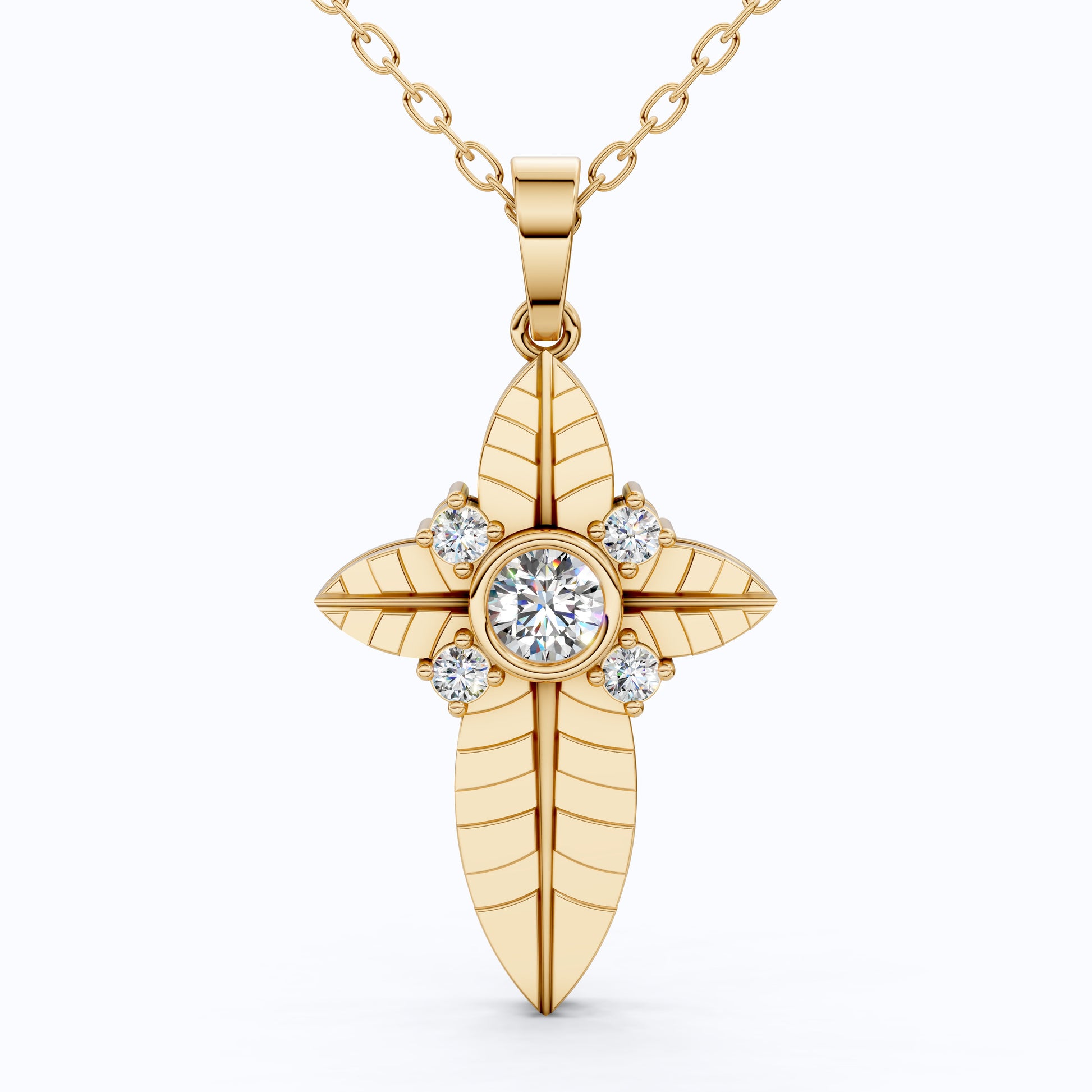Elegant Botanical Cross Pendant in 14k Solid Gold, 0.39 TCW Round Cut lab Diamonds, Gift for Her, Bridal Jewelry