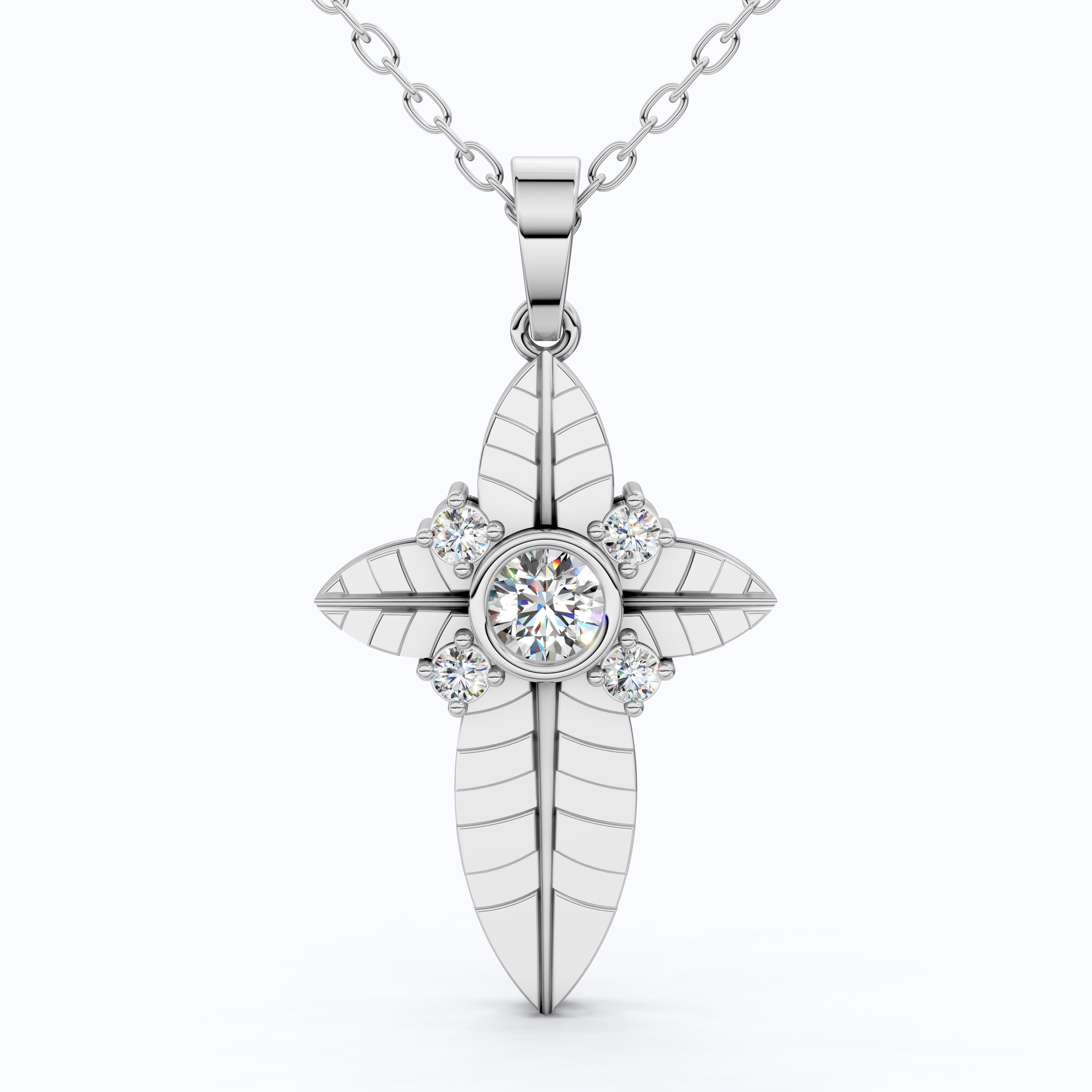 Elegant Botanical Cross Pendant in 14k Solid Gold, 0.39 TCW Round Cut lab Diamonds, Gift for Her, Bridal Jewelry