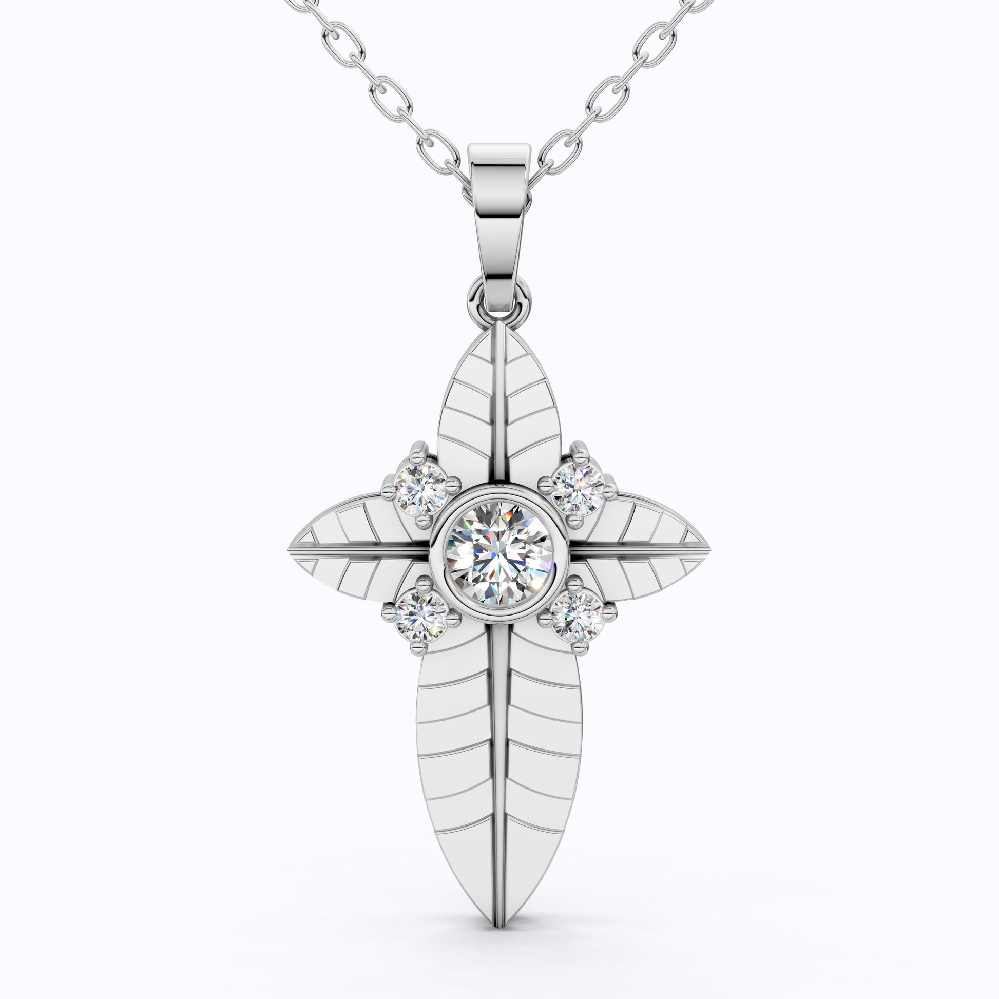 Elegant Botanical Cross Pendant in 14k Solid Gold, 0.39 TCW Round Cut lab Diamonds, Gift for Her, Bridal Jewelry