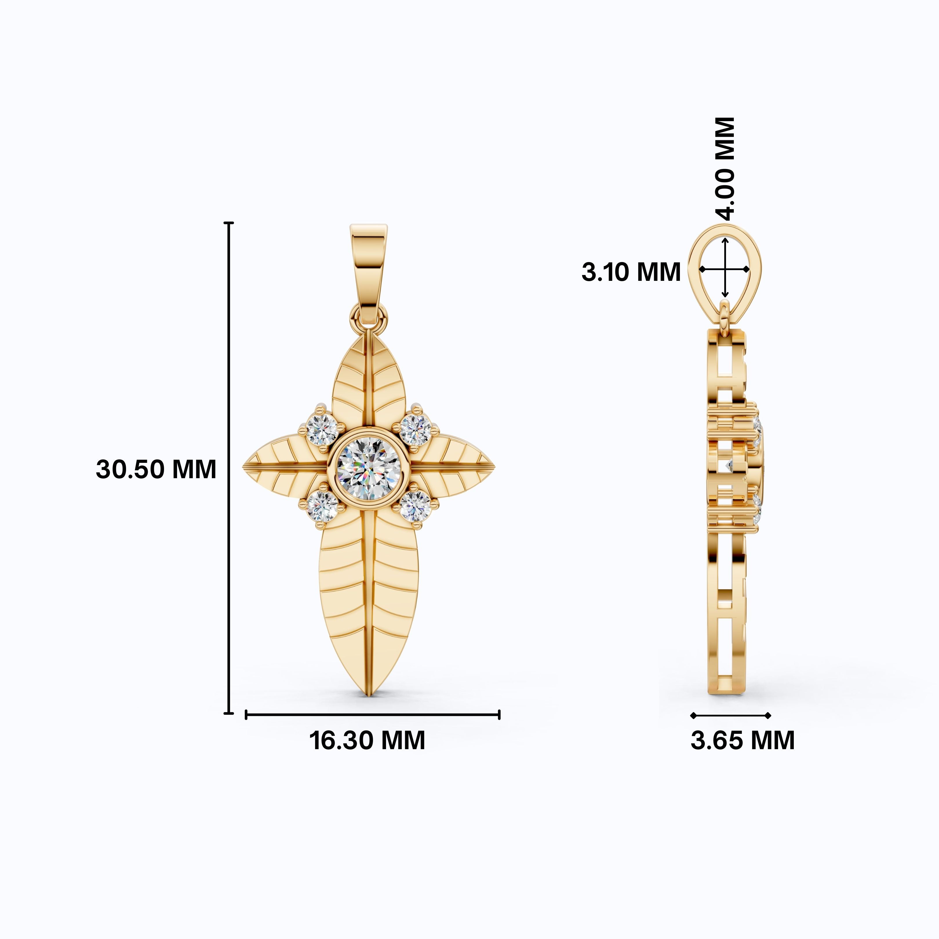 Elegant Botanical Cross Pendant in 14k Solid Gold, 0.39 TCW Round Cut lab Diamonds, Gift for Her, Bridal Jewelry