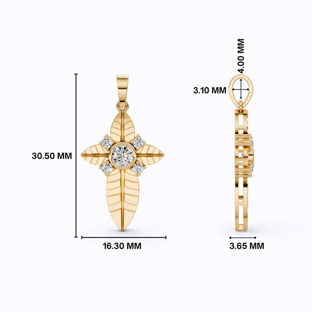 Elegant Botanical Cross Pendant in 14k Solid Gold, 0.39 TCW Round Cut lab Diamonds, Gift for Her, Bridal Jewelry