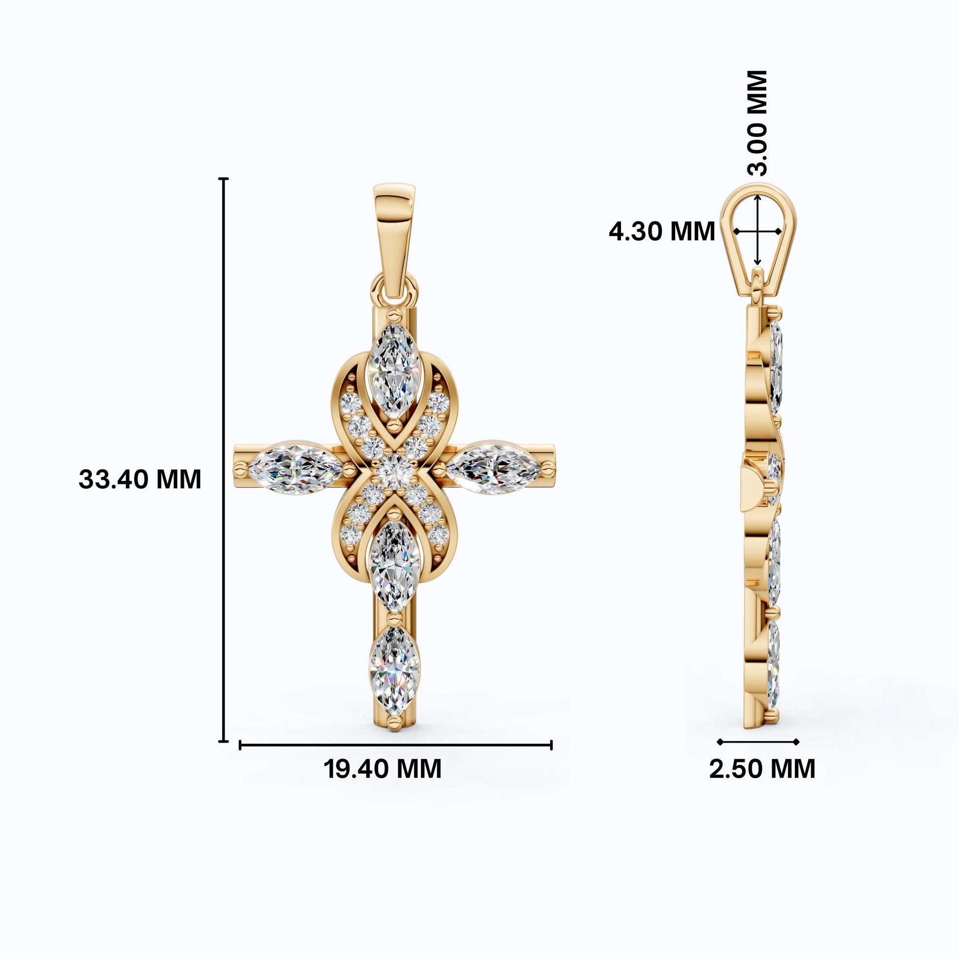 Infinity Loop Marquise Cross Pendant in 14K Solid Gold, 1.19 TCW Marquise/Round Cut Lab Created Daimonds, Bridal Jewelry, Gift for Her