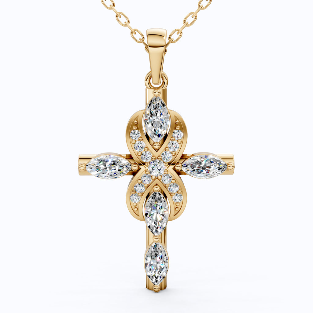 Infinity Loop Marquise Cross Pendant in 14K Solid Gold, 1.19 TCW Marquise/Round Cut Lab Created Daimonds, Bridal Jewelry, Gift for Her